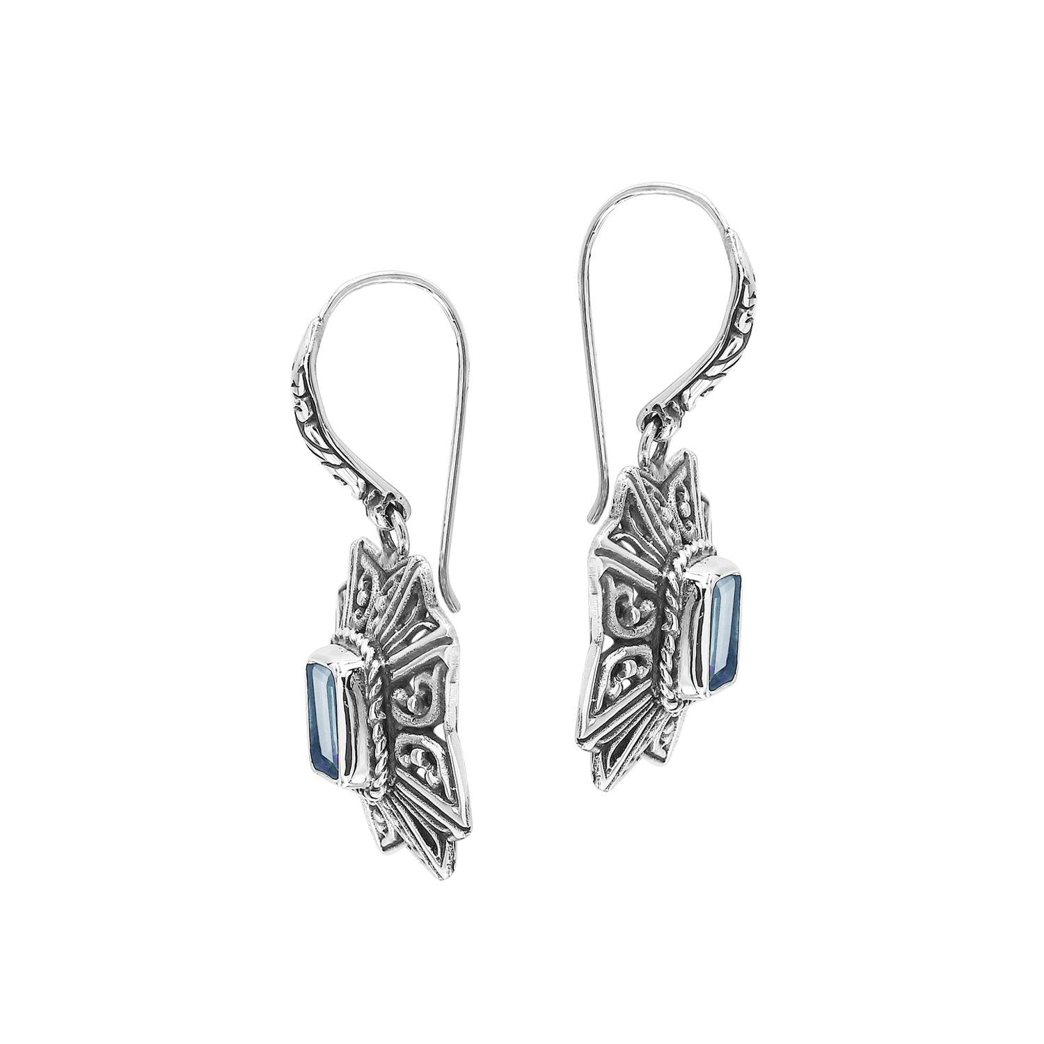 AE-6307-BT Sterling Silver Designer Earring With Blue Topaz Jewelry Bali Designs Inc 