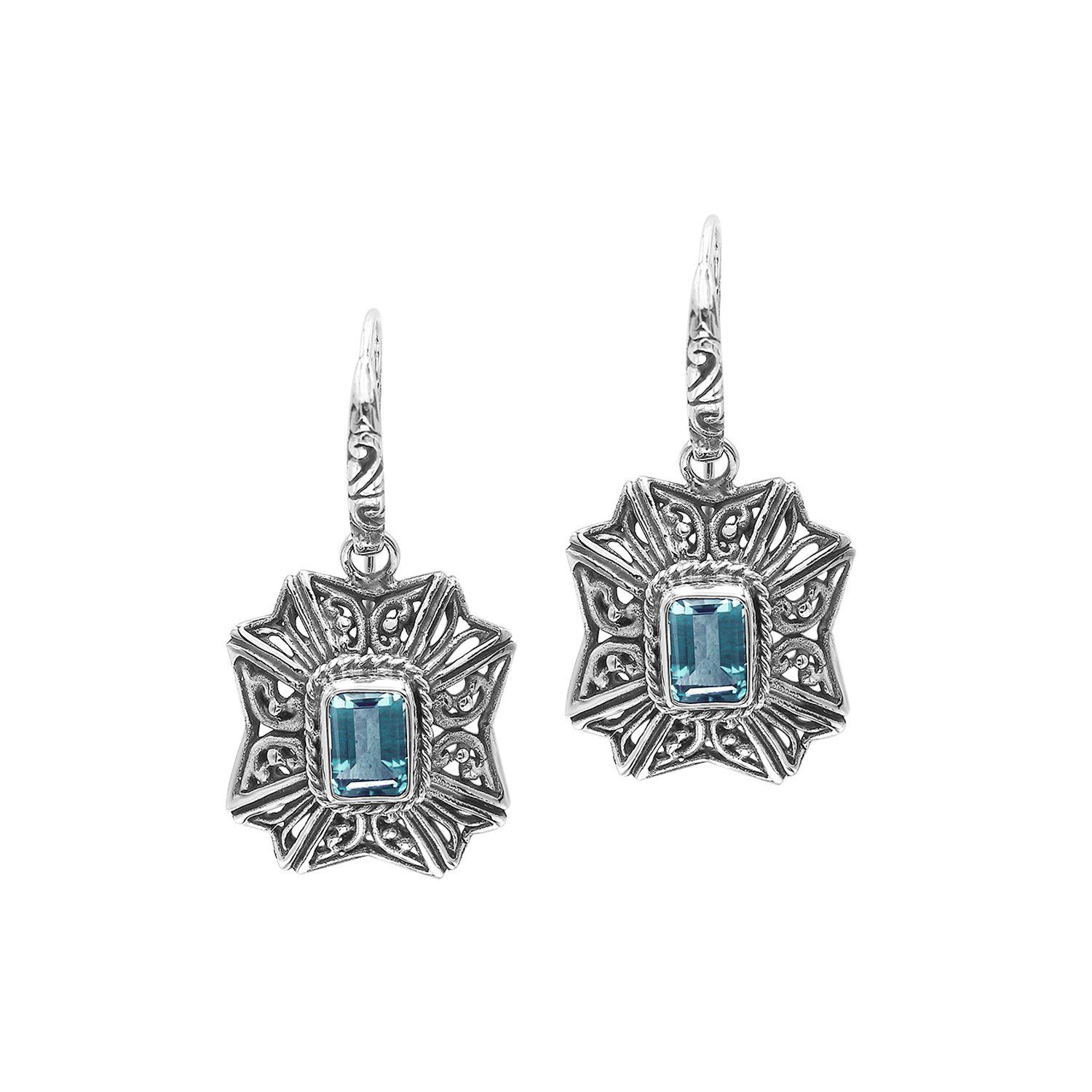 AE-6307-BT Sterling Silver Designer Earring With Blue Topaz Jewelry Bali Designs Inc 