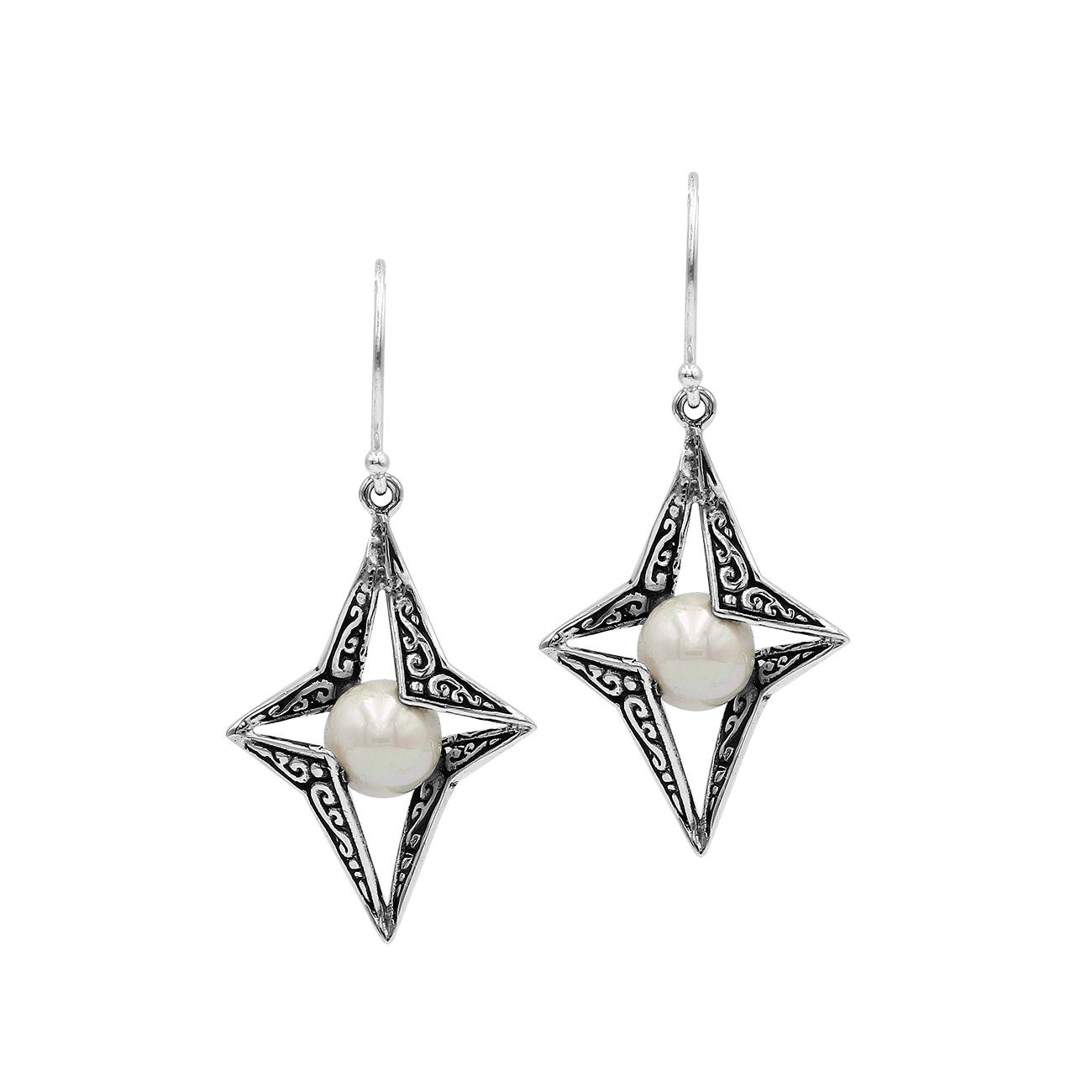 AE-6309-PEW Sterling Silver Beautiful Designer Star Shape Earring With Pearl Jewelry Bali Designs Inc 