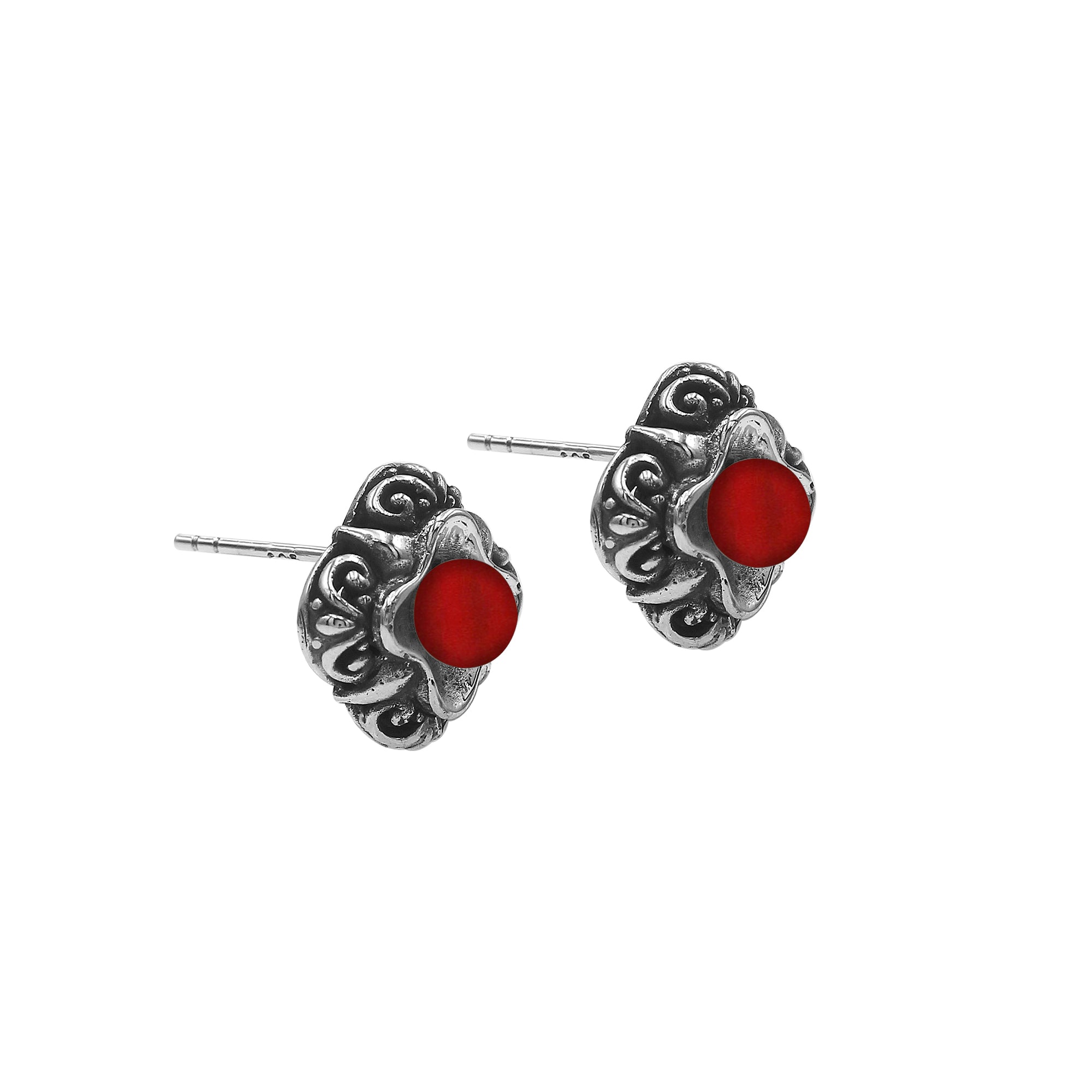 AE-6311-CR Sterling Silver Flower Design Earring With Coral Jewelry Bali Designs Inc 