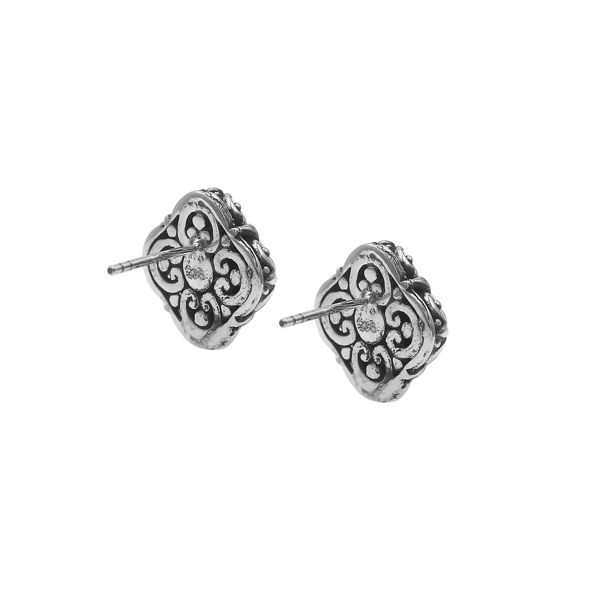 AE-6311-OX Sterling Silver Flower Design Earring With Black Onyx Jewelry Bali Designs Inc 