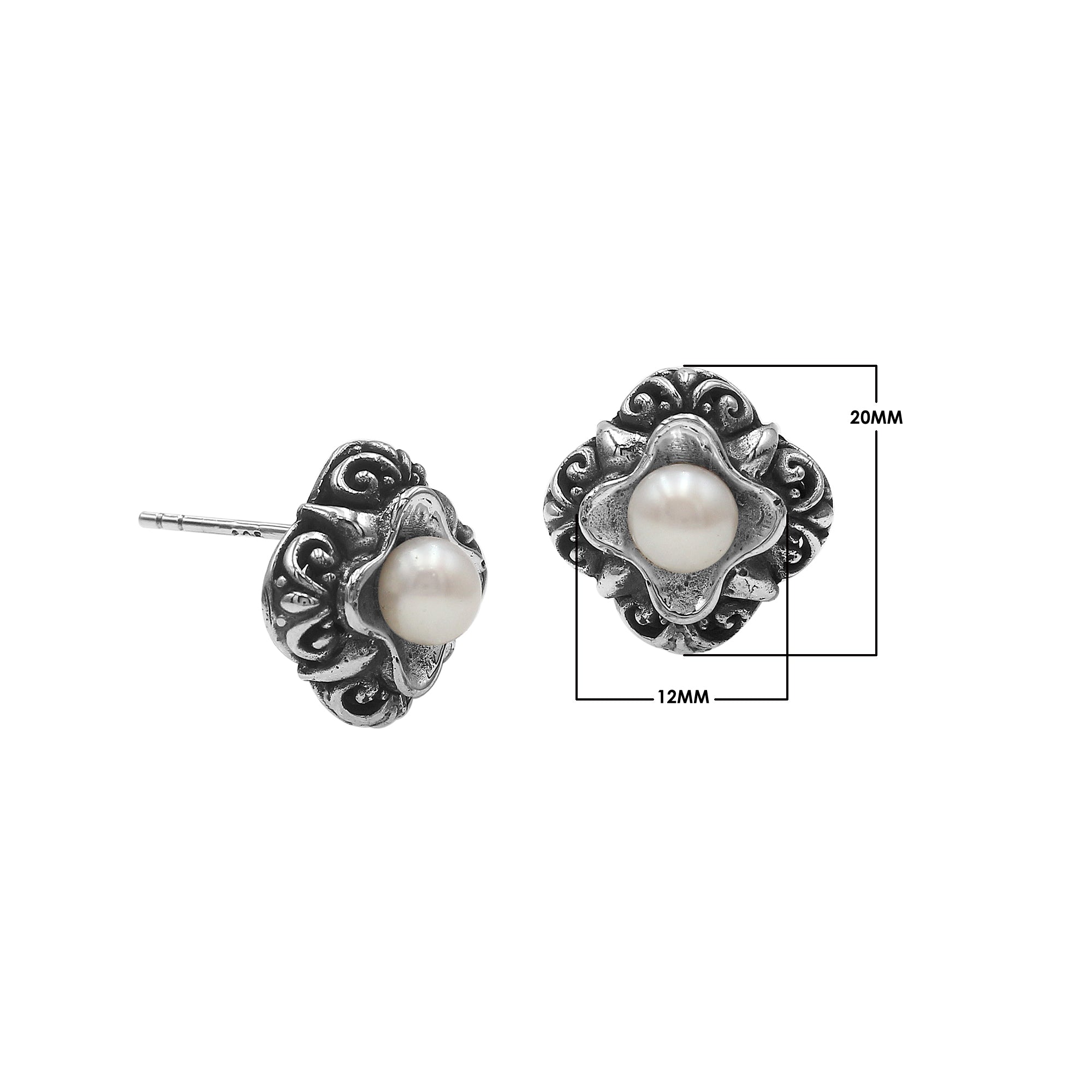 AE-6311-PE Sterling Silver Flower Design Earring With Mabe Pearl Jewelry Bali Designs Inc 