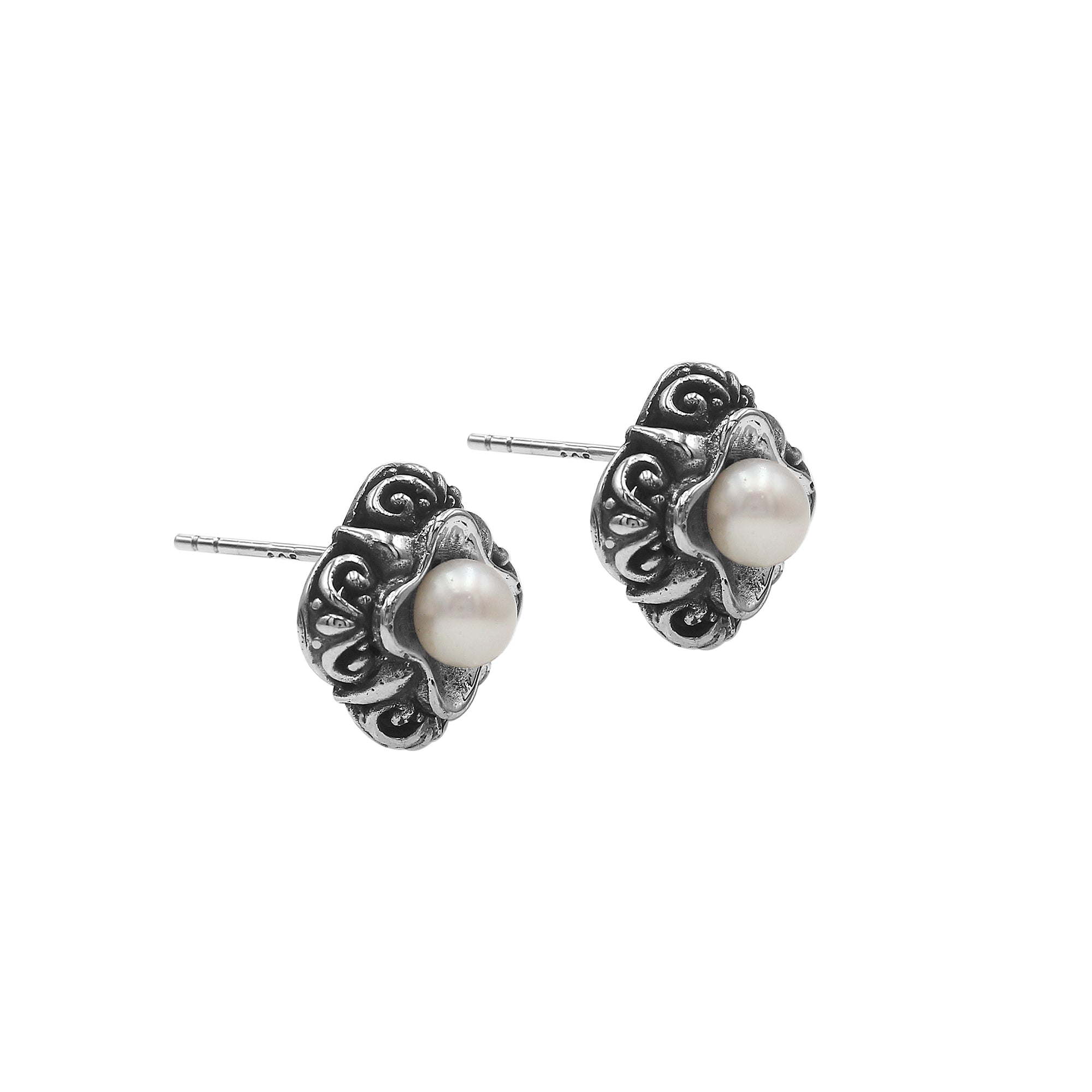 AE-6311-PE Sterling Silver Flower Design Earring With Mabe Pearl Jewelry Bali Designs Inc 