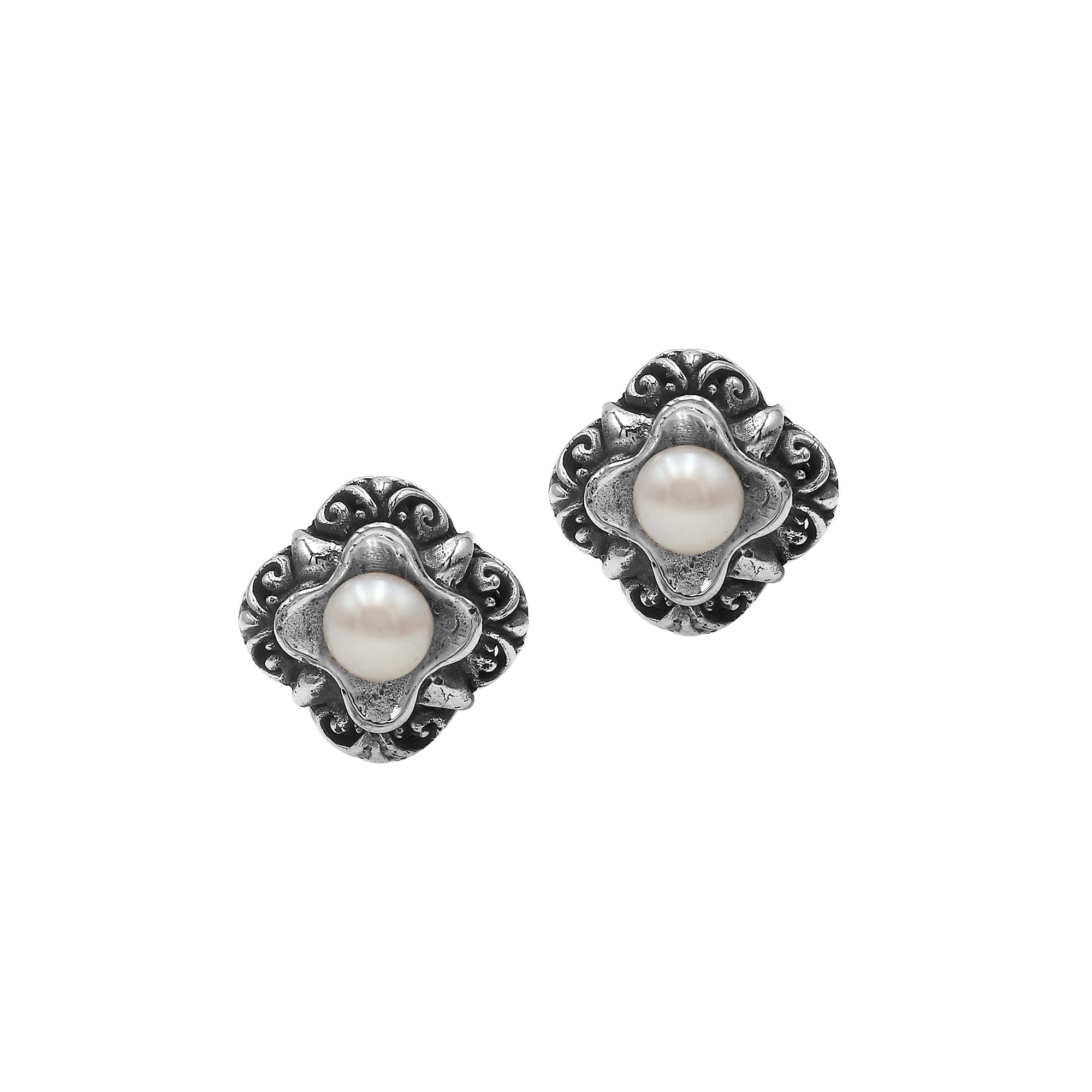 AE-6311-PE Sterling Silver Flower Design Earring With Mabe Pearl Jewelry Bali Designs Inc 