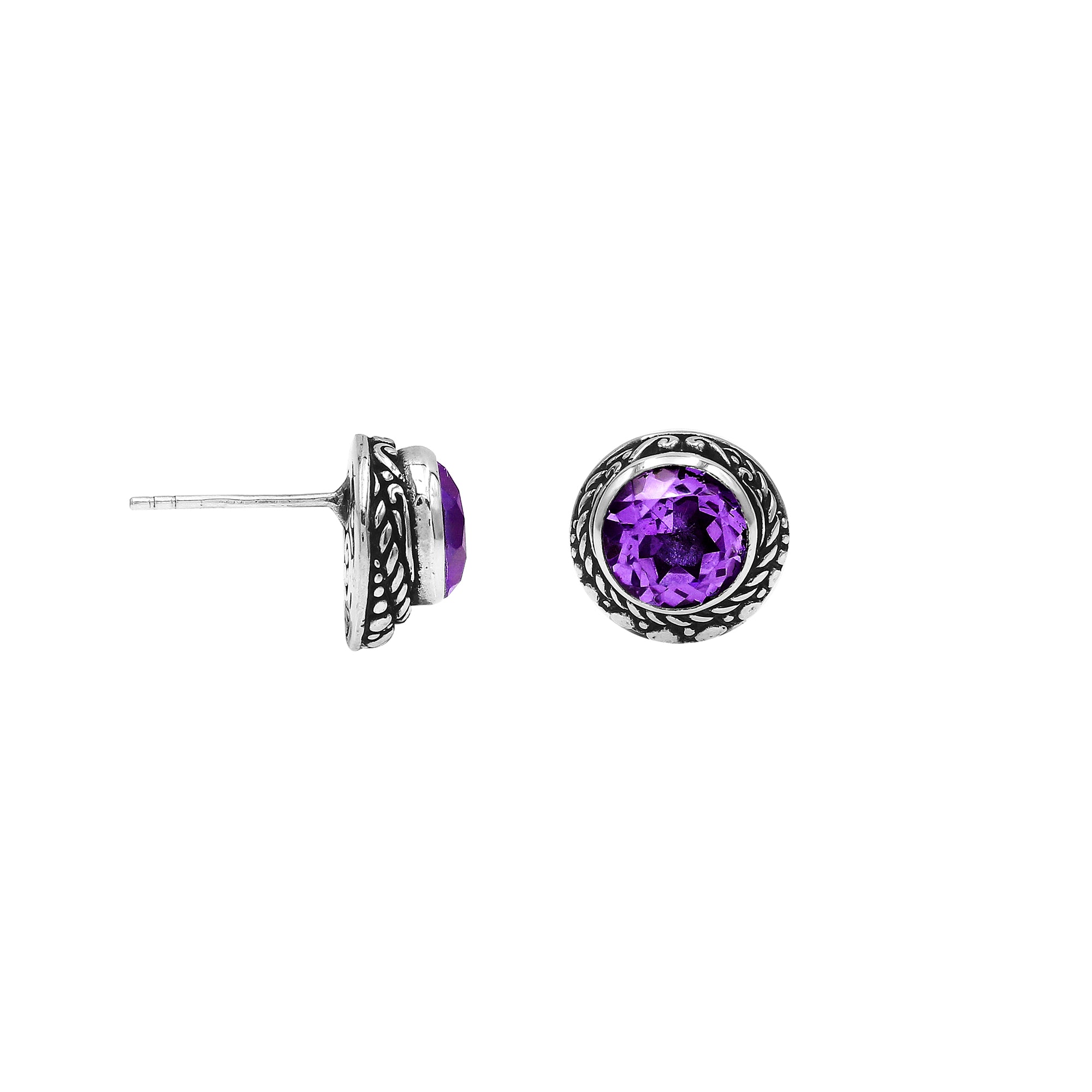AE-6312-AM Sterling Silver Earring With Amethyst Q. Jewelry Bali Designs Inc 