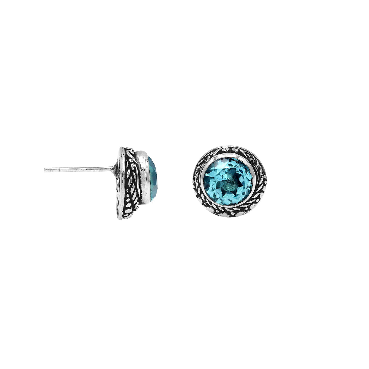 AE-6312-BT Sterling Silver Earring With Blue Topaz Q. Jewelry Bali Designs Inc 