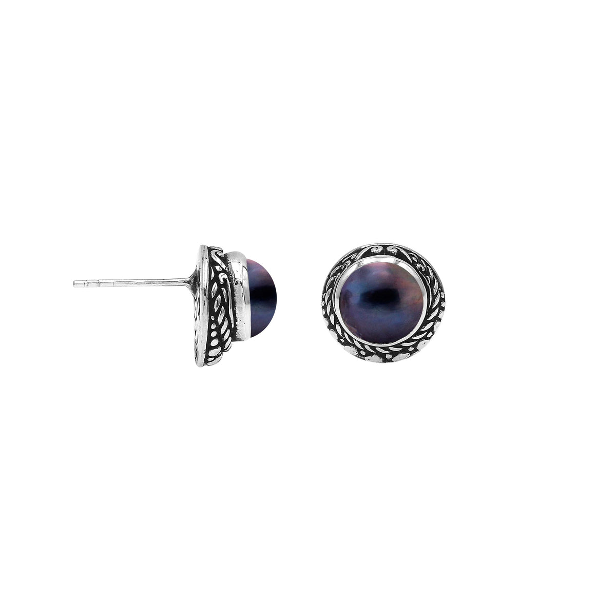 AE-6312-PEG Sterling Silver Earring With Gray Mabe Pearl Jewelry Bali Designs Inc 