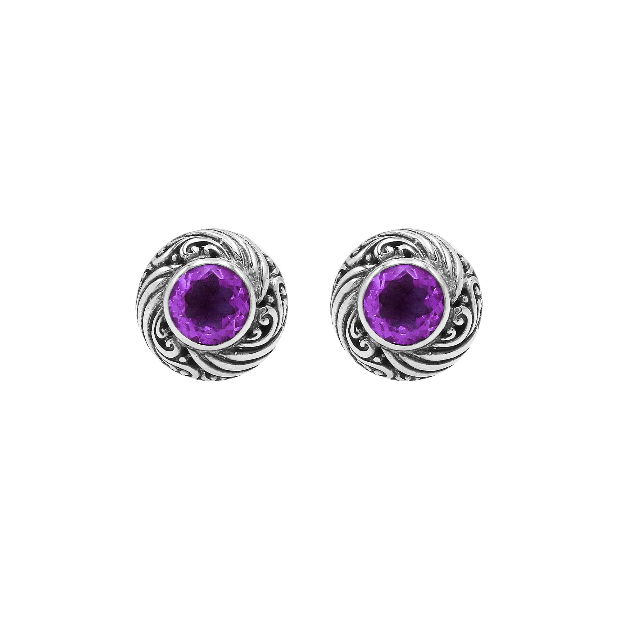 AE-6313-AM Sterling Silver Earring With Amethyst Q. Jewelry Bali Designs Inc 