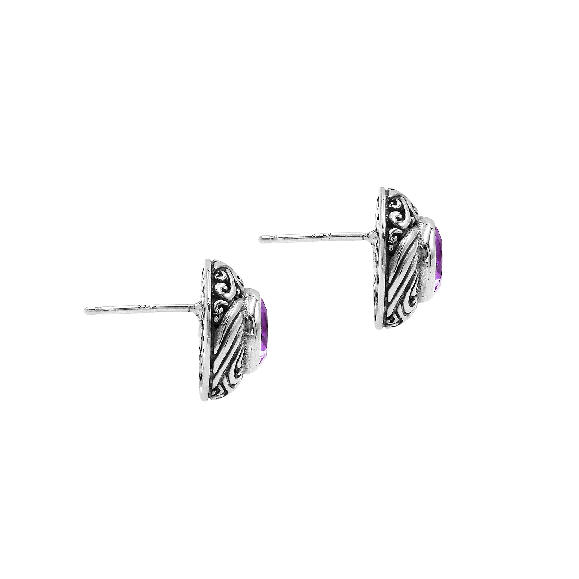 AE-6313-AM Sterling Silver Earring With Amethyst Q. Jewelry Bali Designs Inc 