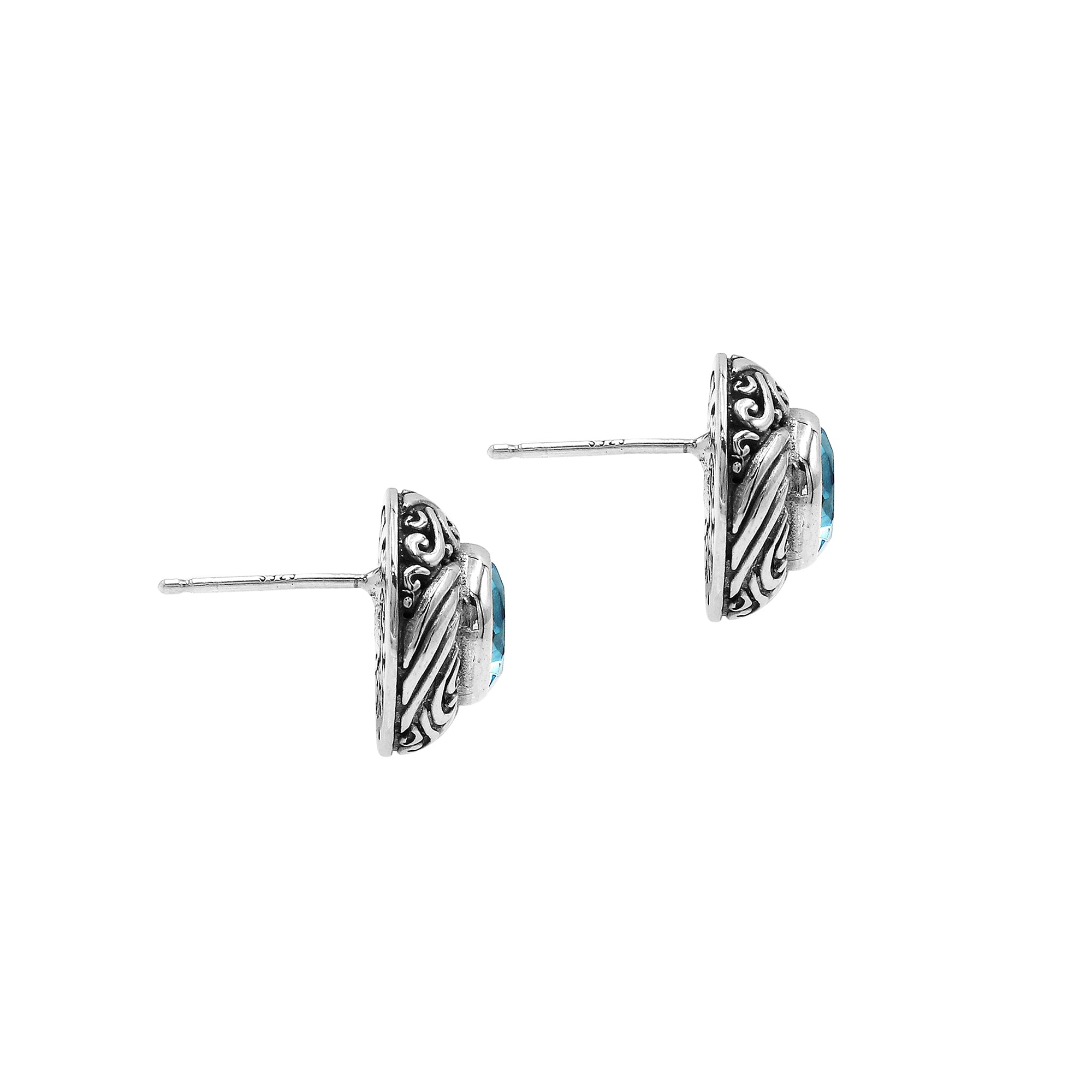 AE-6313-BT Sterling Silver Earring With Blue Topaz Q. Jewelry Bali Designs Inc 