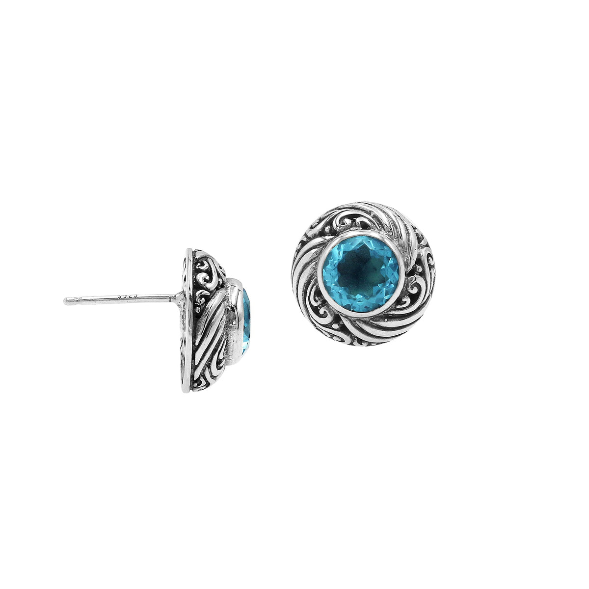 AE-6313-BT Sterling Silver Earring With Blue Topaz Q. Jewelry Bali Designs Inc 