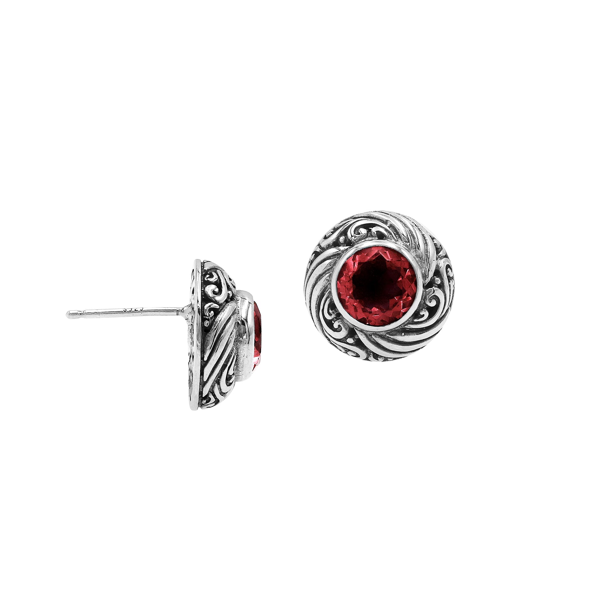AE-6313-GA Sterling Silver Earring With Garnet Q. Jewelry Bali Designs Inc 