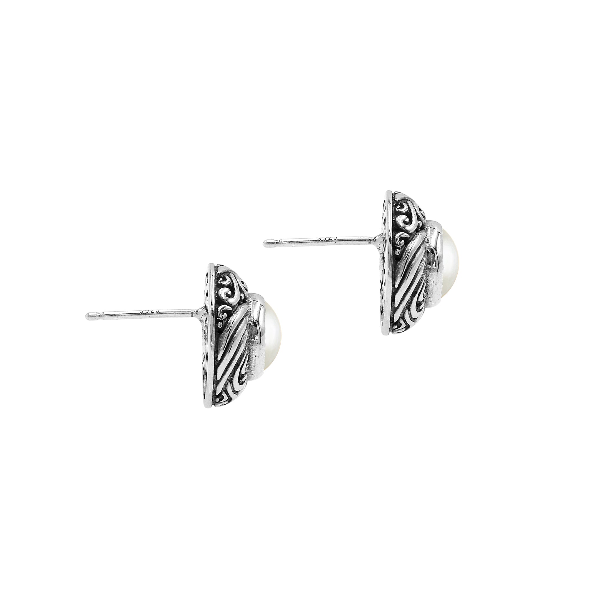 AE-6313-PE Sterling Silver Earring With Pearl Jewelry Bali Designs Inc 