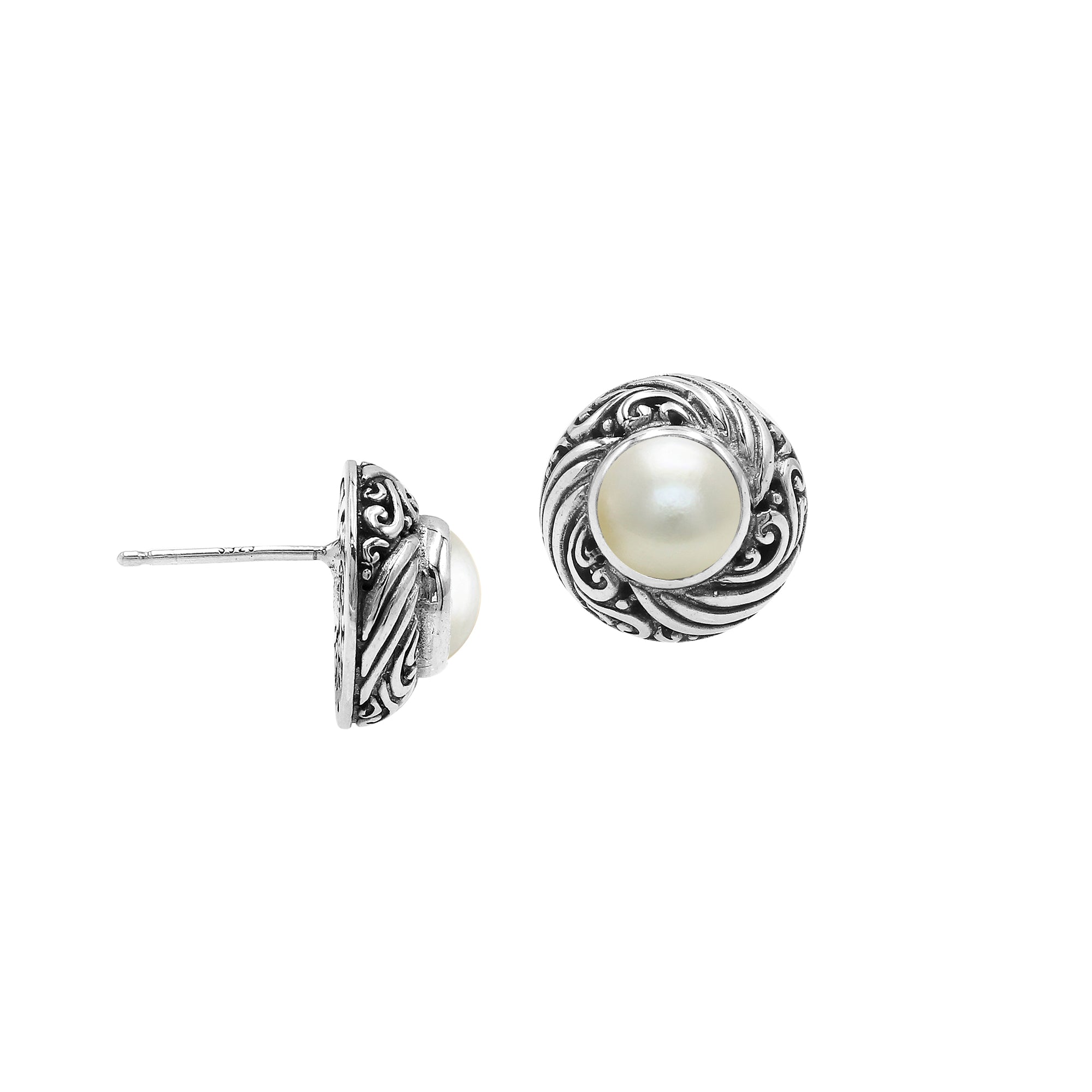 AE-6313-PE Sterling Silver Earring With Pearl Jewelry Bali Designs Inc 