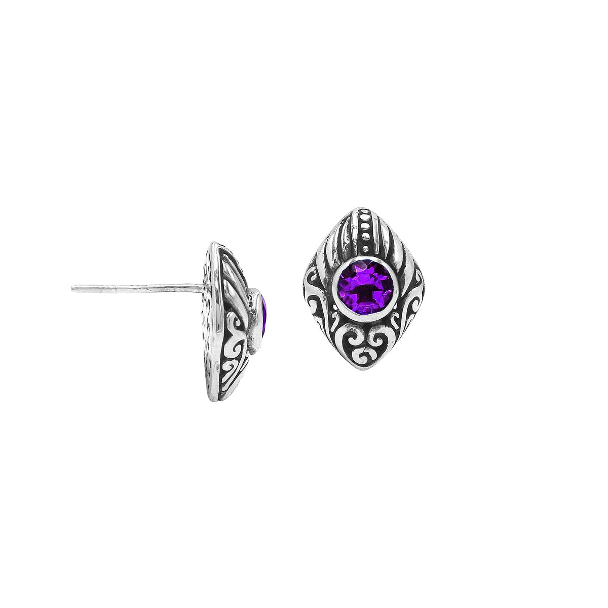 AE-6314-AM Sterling Silver Earring With Amethyst Q. Jewelry Bali Designs Inc 