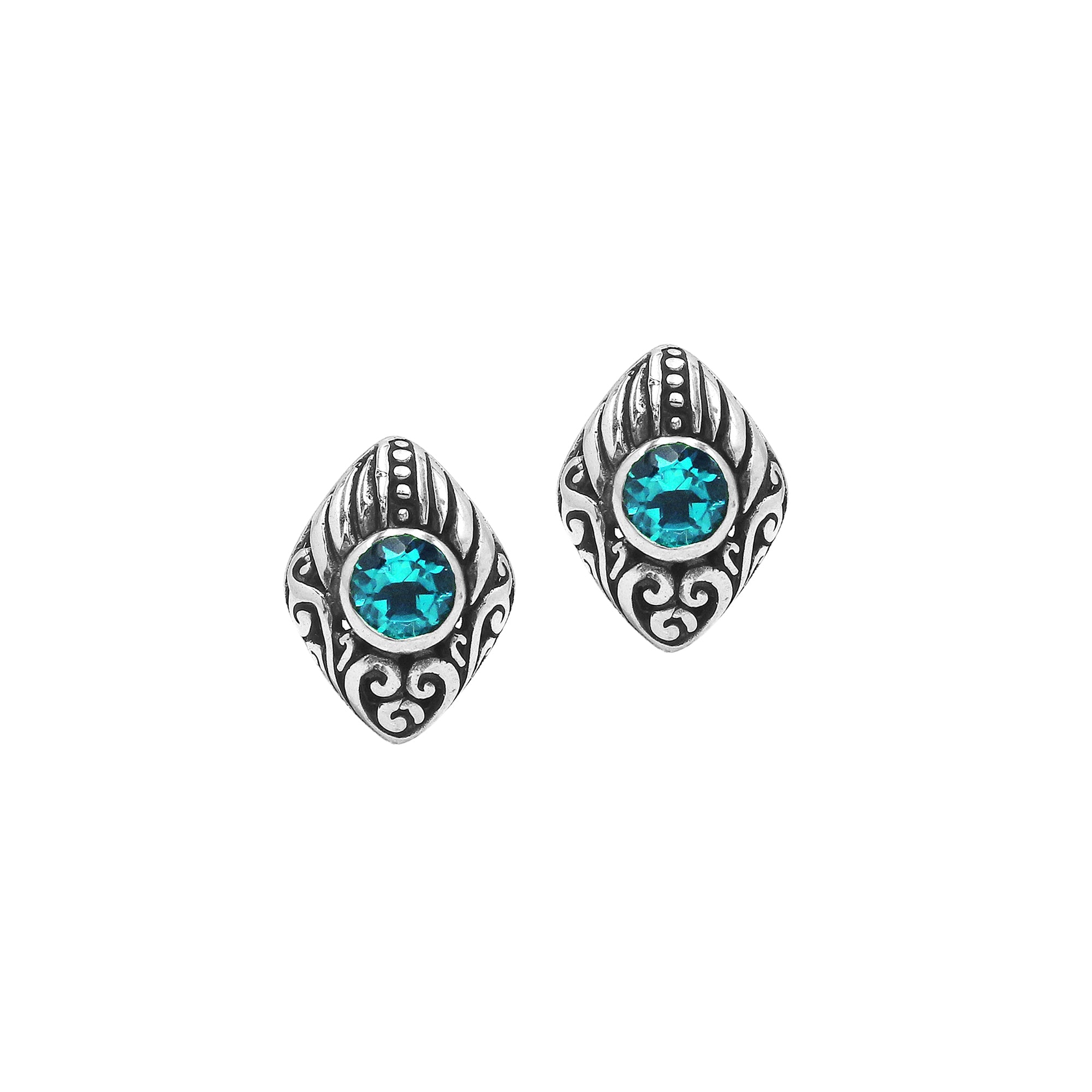 AE-6314-BT Sterling Silver Earring With Blue Topaz Q. Jewelry Bali Designs Inc 