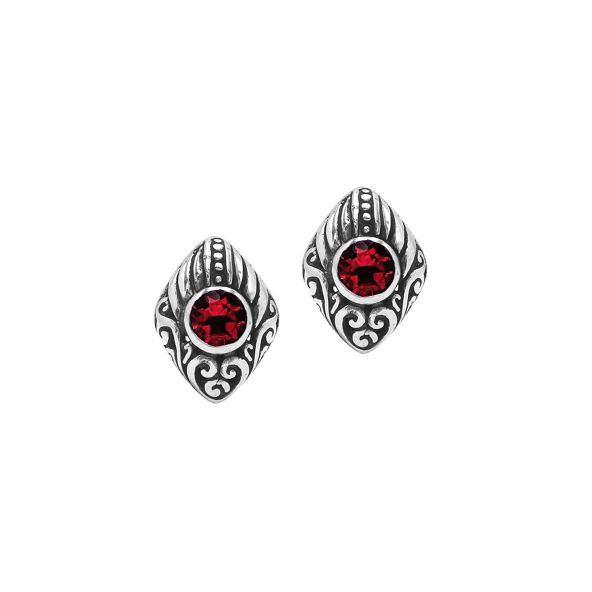 AE-6314-GA Sterling Silver Earring With Garnet Q. Jewelry Bali Designs Inc 