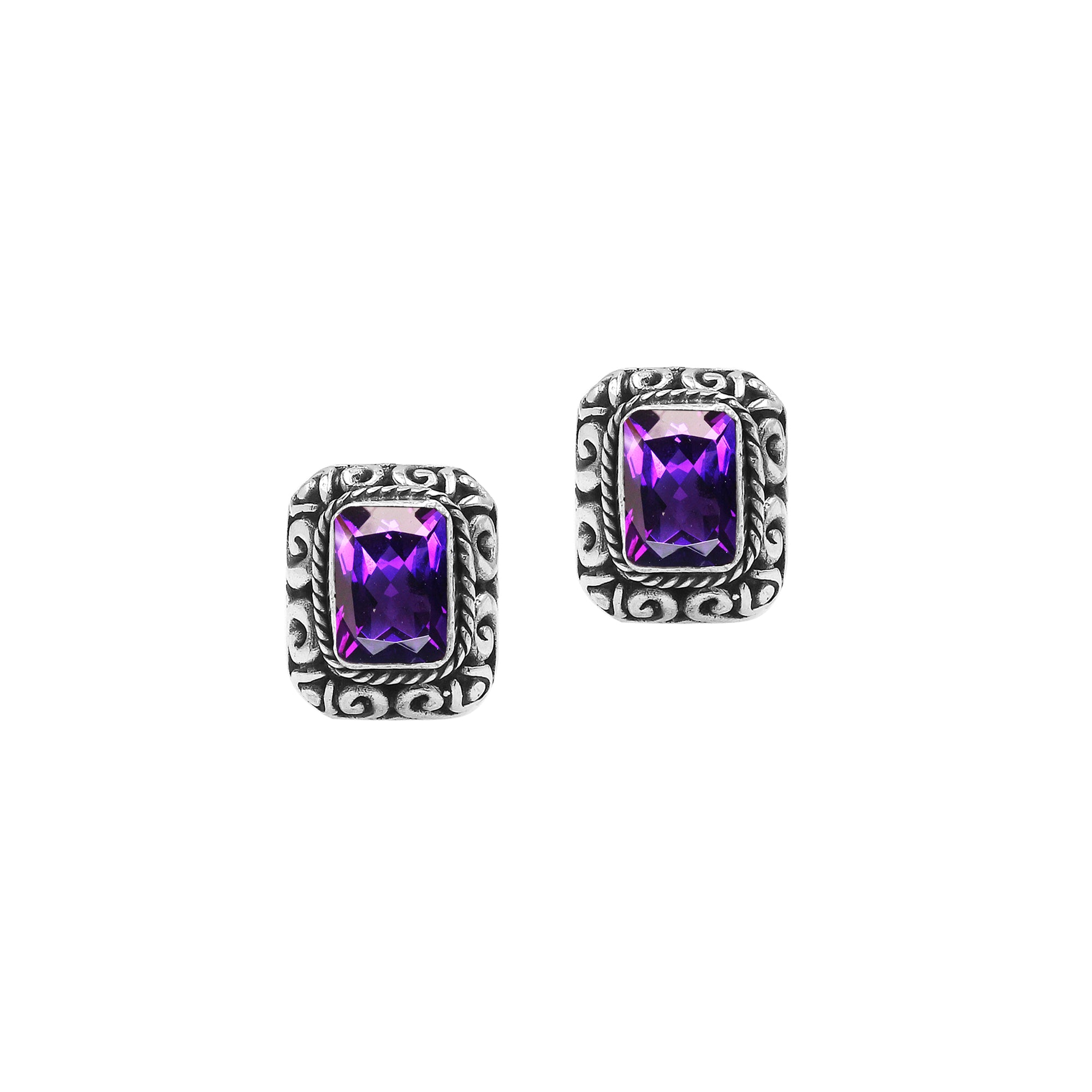 AE-6315-AM Sterling Silver Earring With Amethyst Q. Jewelry Bali Designs Inc 