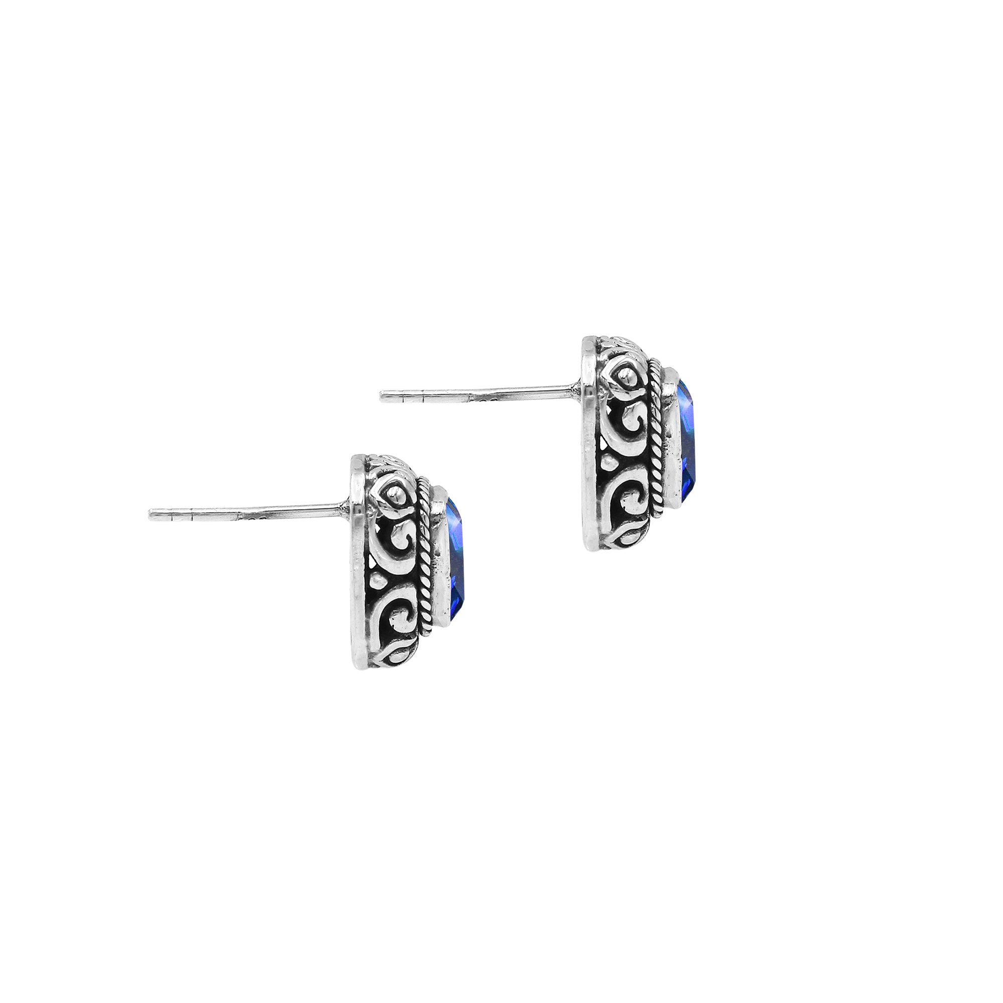 AE-6315-BT Sterling Silver Earring With Blue Topaz Q. Jewelry Bali Designs Inc 