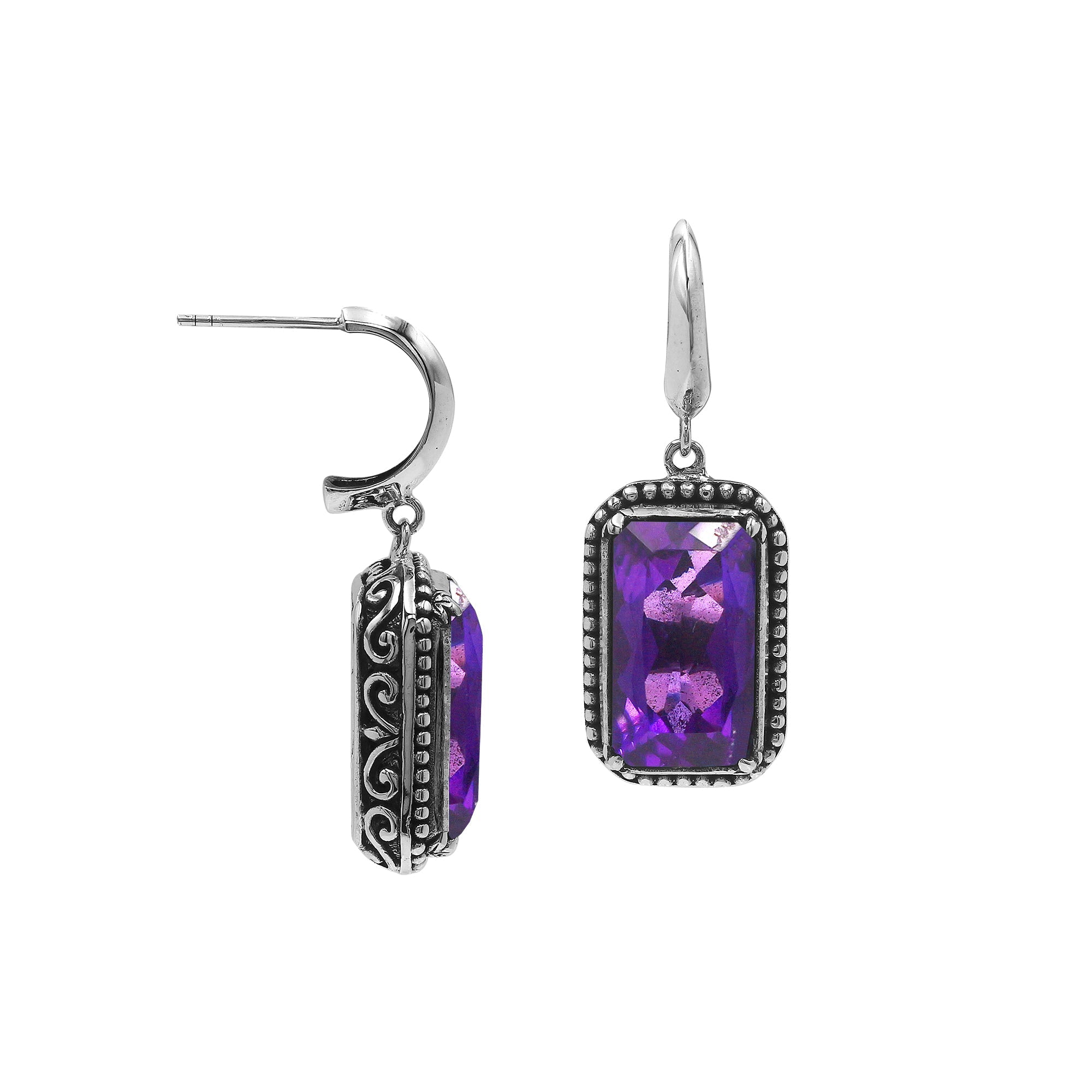 AE-6316-AM Sterling Silver Earring With Amethyst Q. Jewelry Bali Designs Inc 