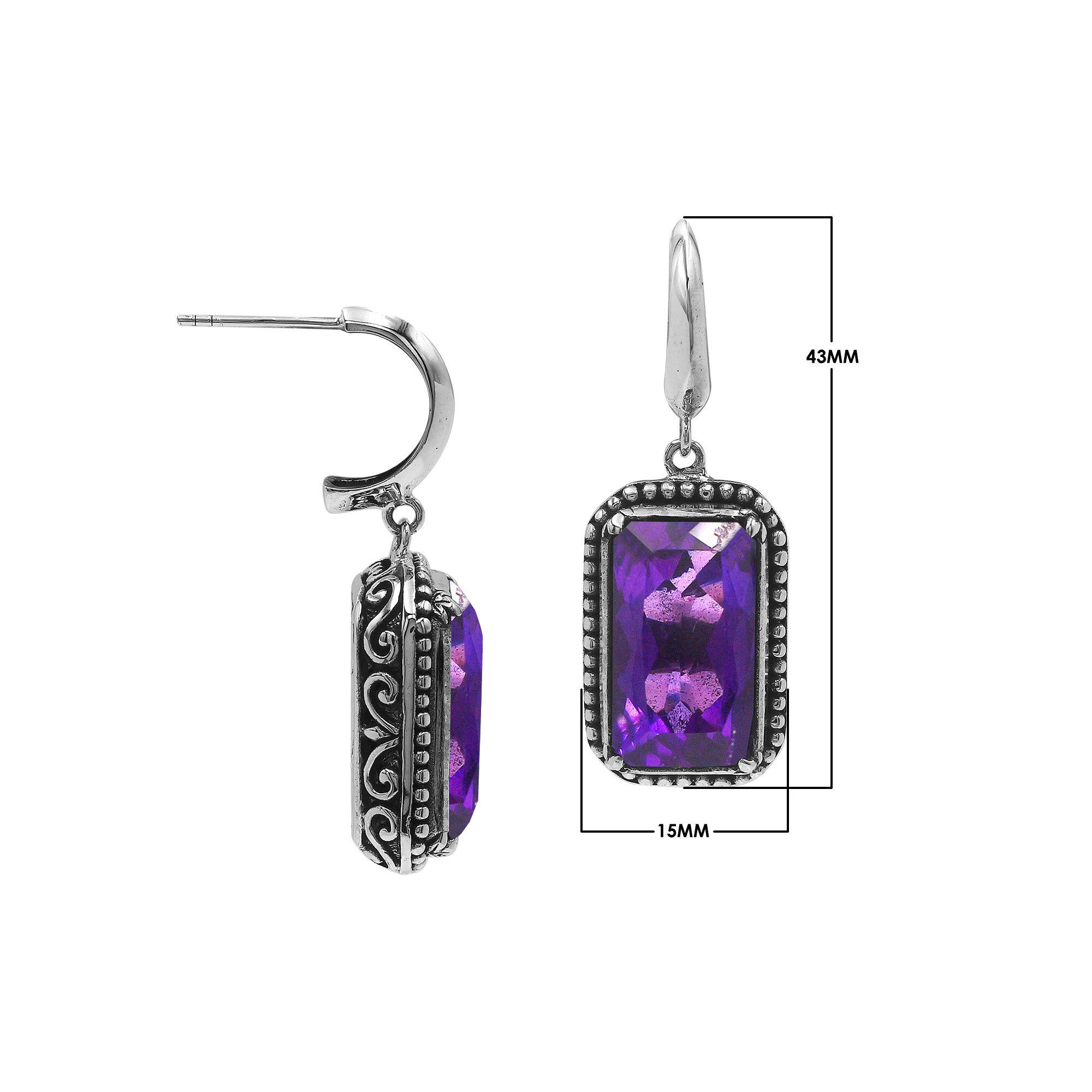 AE-6316-AM Sterling Silver Earring With Amethyst Q. Jewelry Bali Designs Inc 