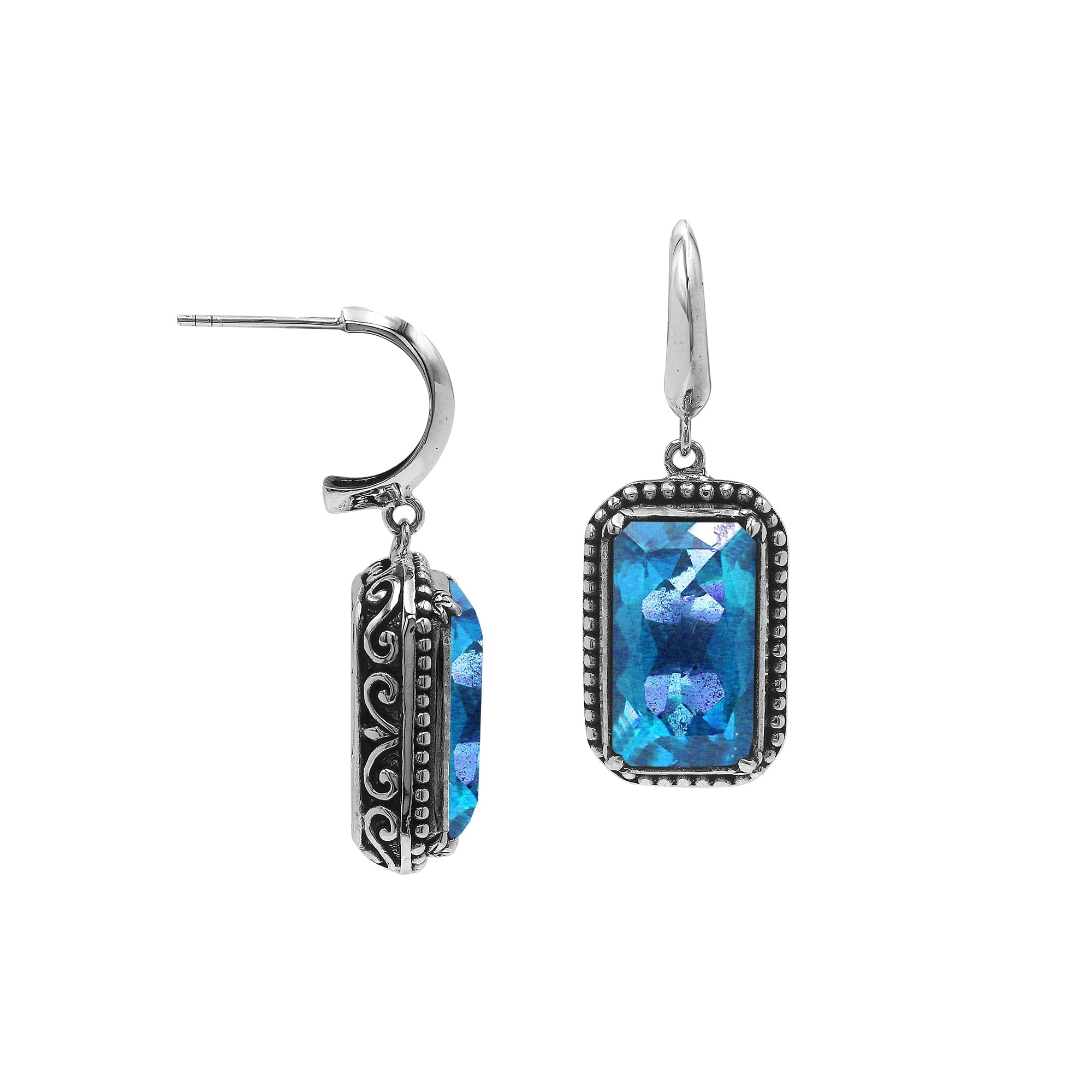 AE-6316-BT Sterling Silver Earring With Blue Topaz Q. Jewelry Bali Designs Inc 