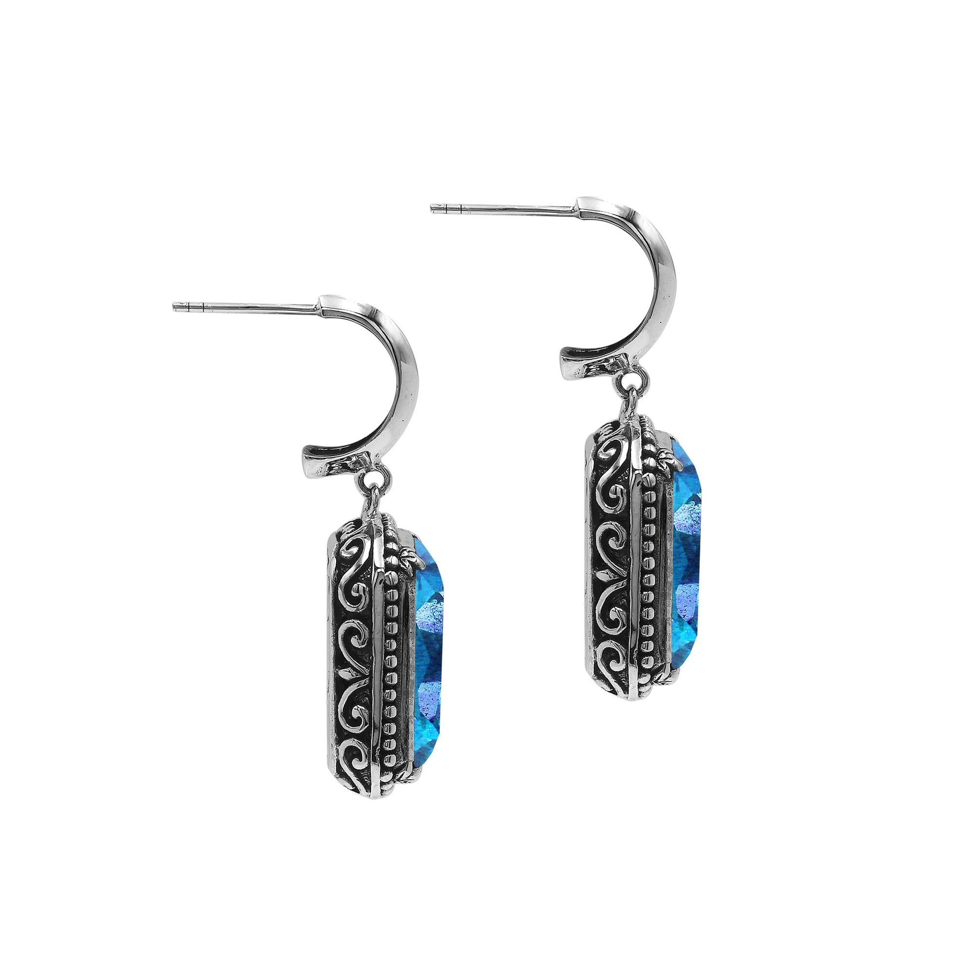 AE-6316-BT Sterling Silver Earring With Blue Topaz Q. Jewelry Bali Designs Inc 