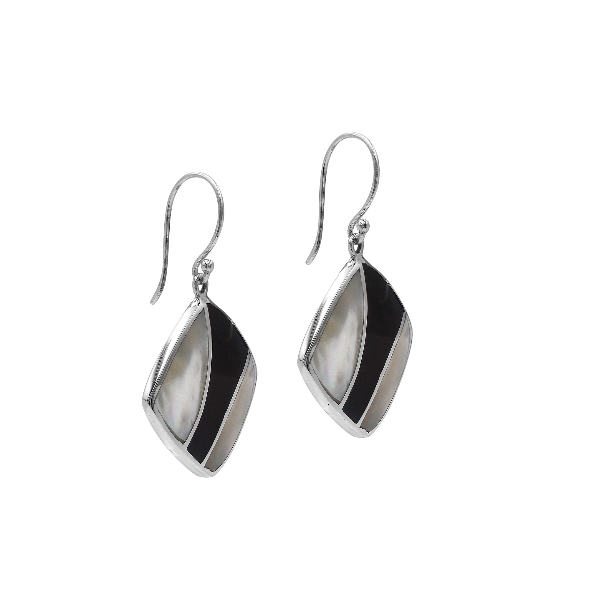 AE-6317-CO1 Sterling Silver Earring With Mother Of Pearl and Black Shell Jewelry Bali Designs Inc 