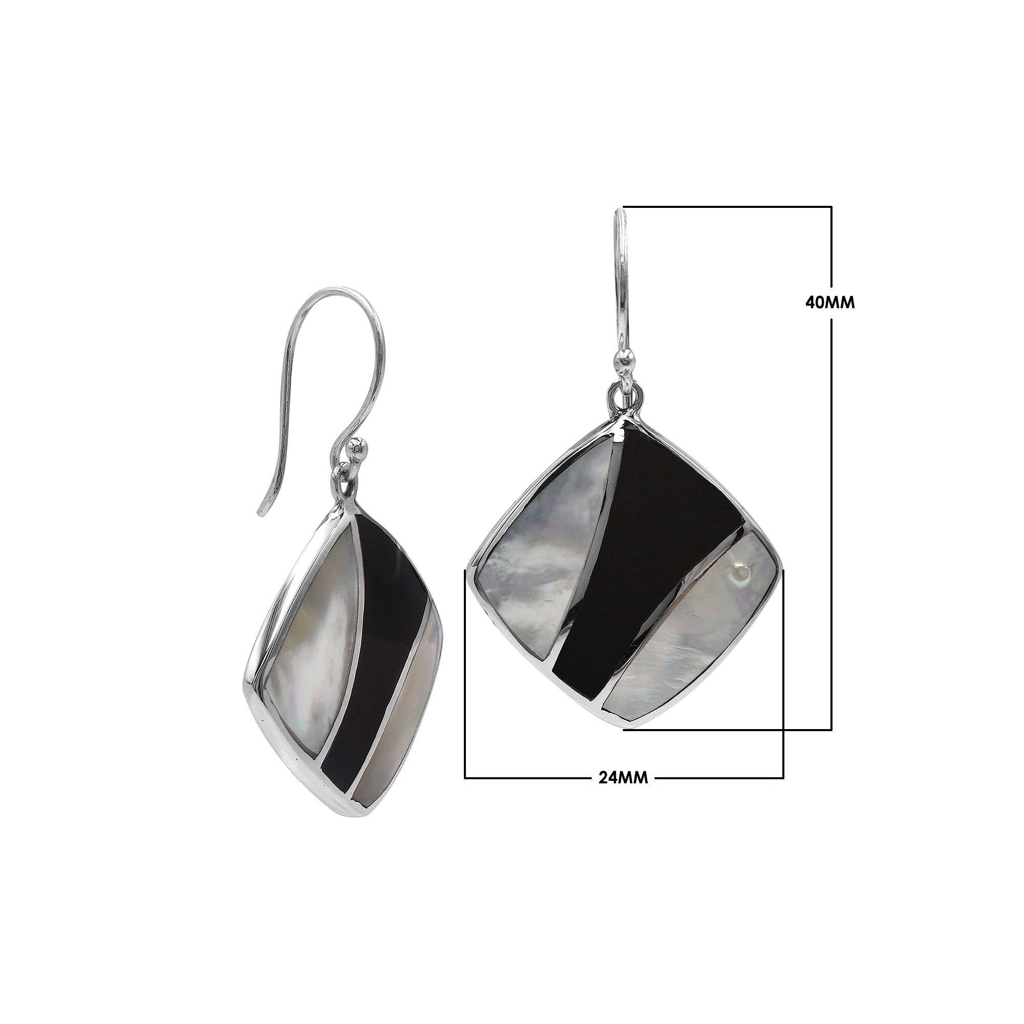 AE-6317-CO1 Sterling Silver Earring With Mother Of Pearl and Black Shell Jewelry Bali Designs Inc 