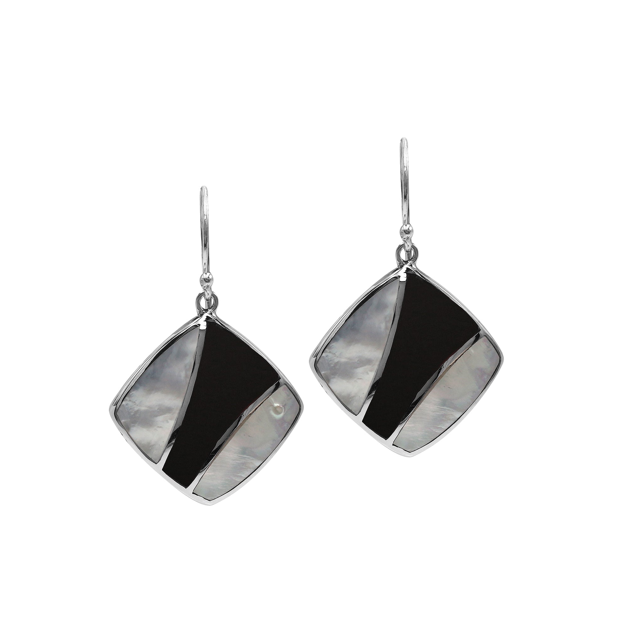 AE-6317-CO1 Sterling Silver Earring With Mother Of Pearl and Black Shell Jewelry Bali Designs Inc 