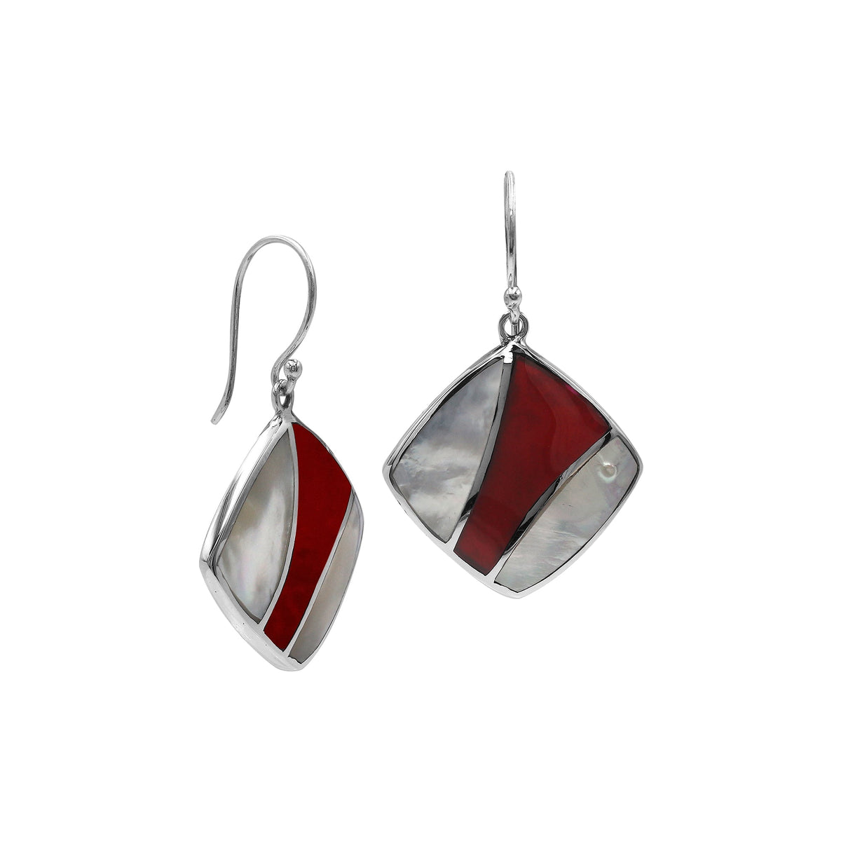 AE-6317-CO2 Sterling Silver Earring With Mother Of Pearl and Coral Jewelry Bali Designs Inc 