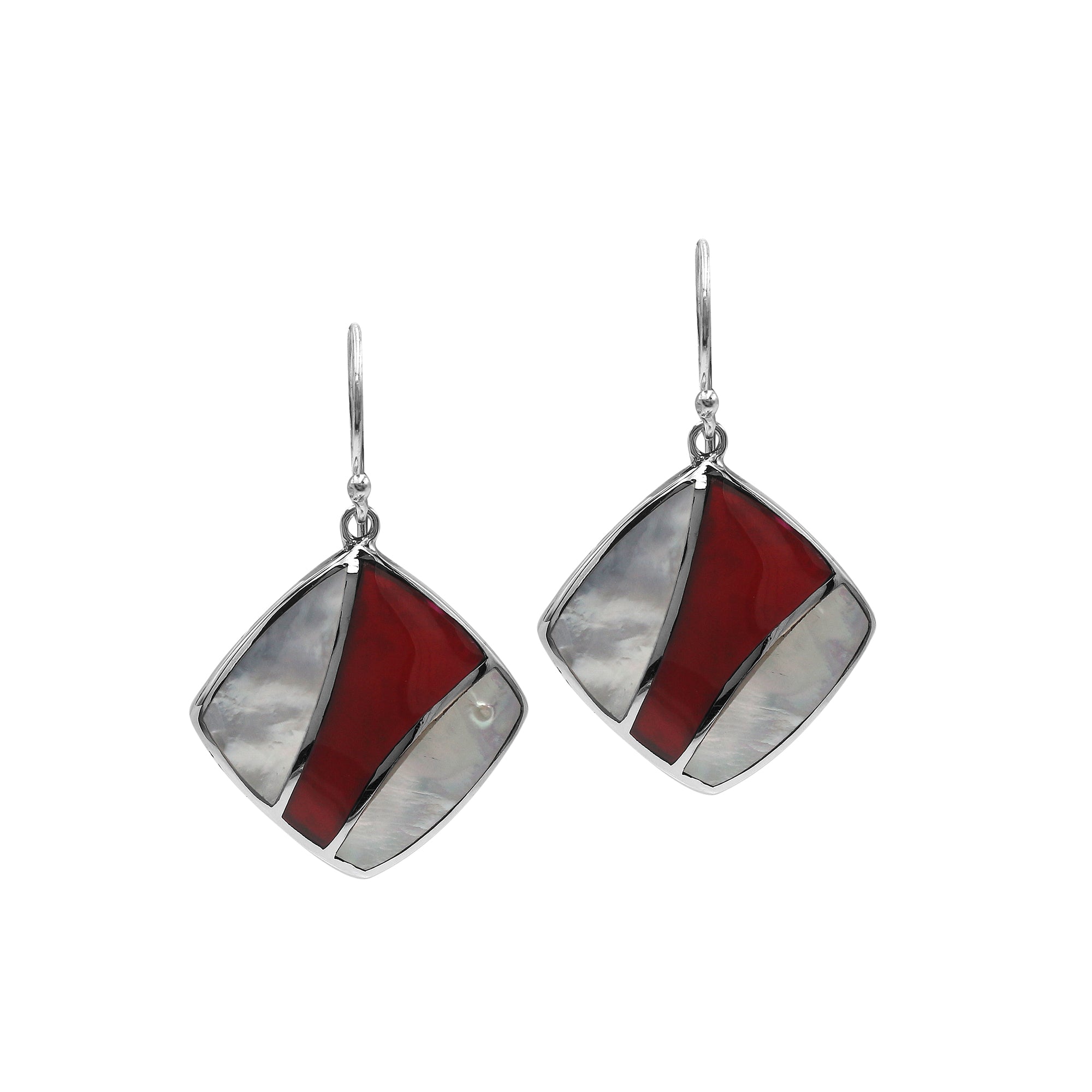 AE-6317-CO2 Sterling Silver Earring With Mother Of Pearl and Coral Jewelry Bali Designs Inc 