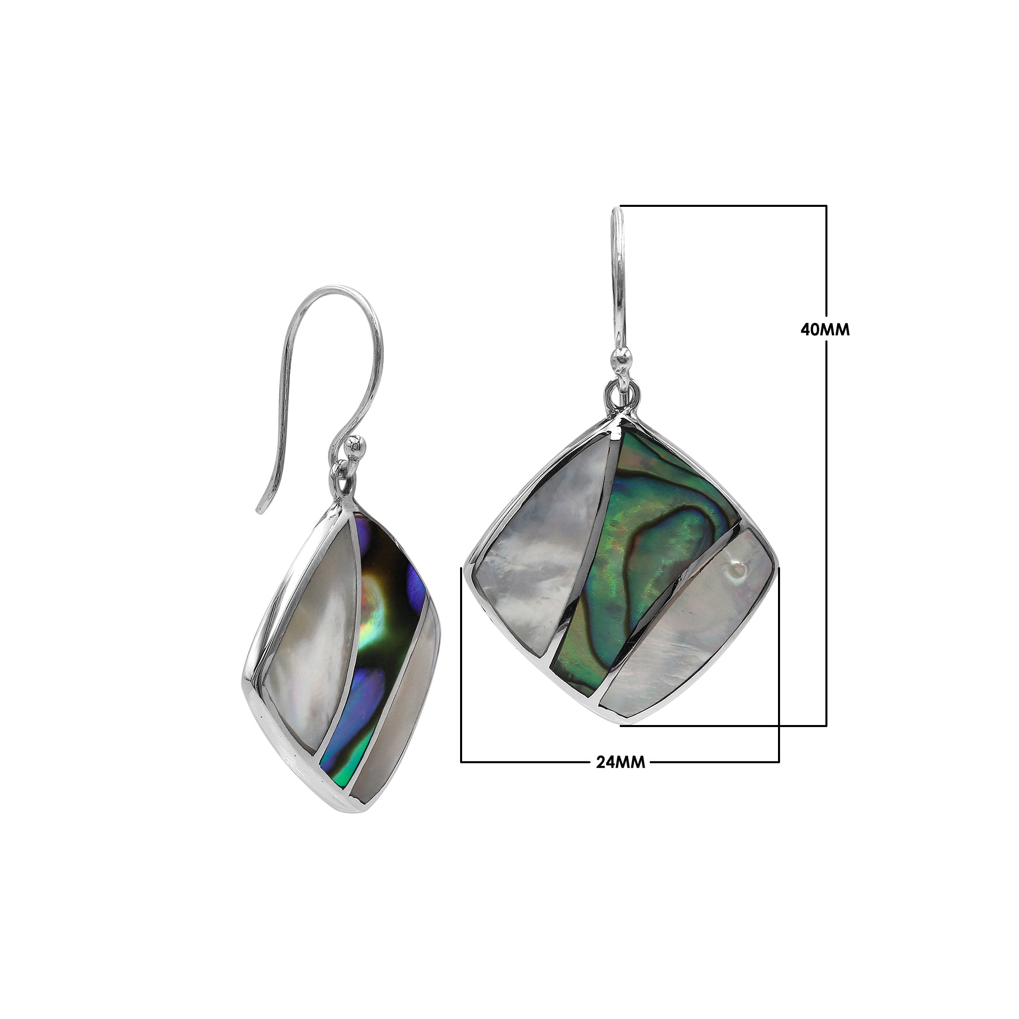 AE-6317-CO3 Sterling Silver Earring With Mother Of Pearl and Abalone Shell Jewelry Bali Designs Inc 