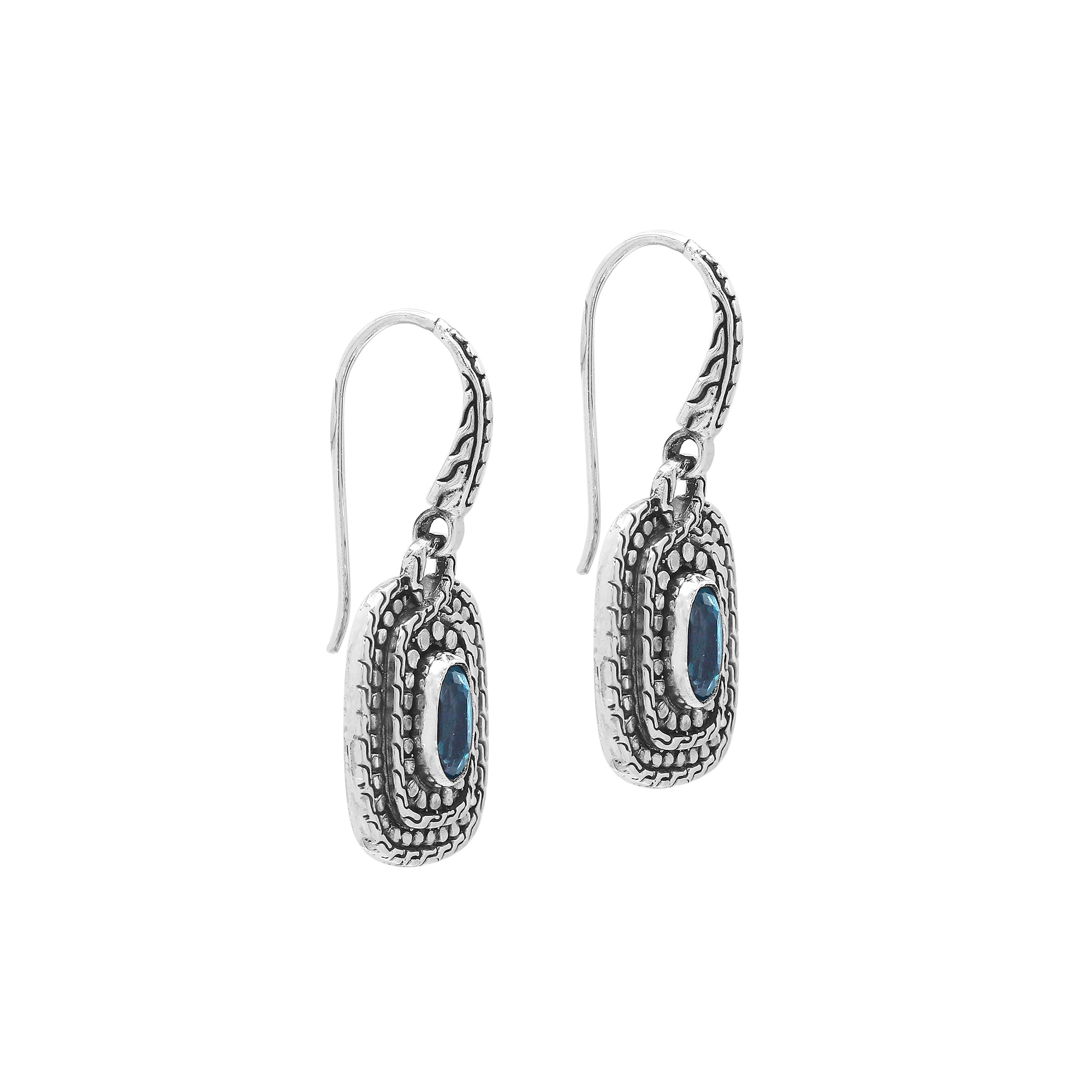 AE-6321-BT Sterling Silver Earring With Blue Topaz Q. Jewelry Bali Designs Inc 
