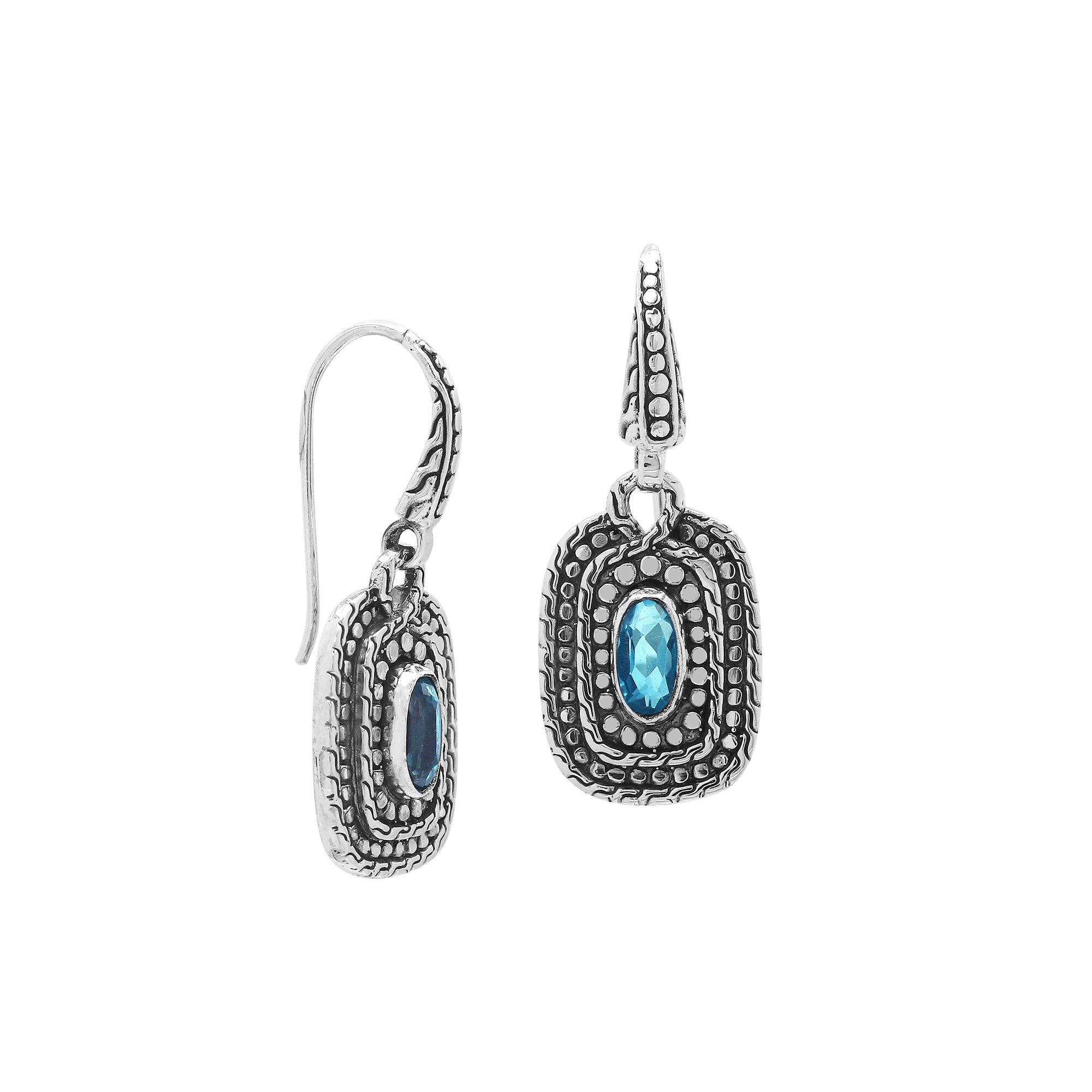 AE-6321-BT Sterling Silver Earring With Blue Topaz Q. Jewelry Bali Designs Inc 