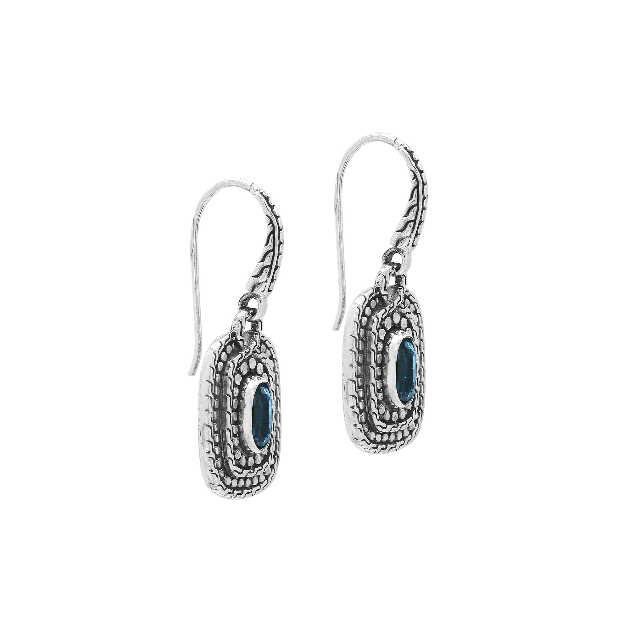 AE-6321-LBT Sterling Silver Earring With London Blue Topaz Q. Jewelry Bali Designs Inc 