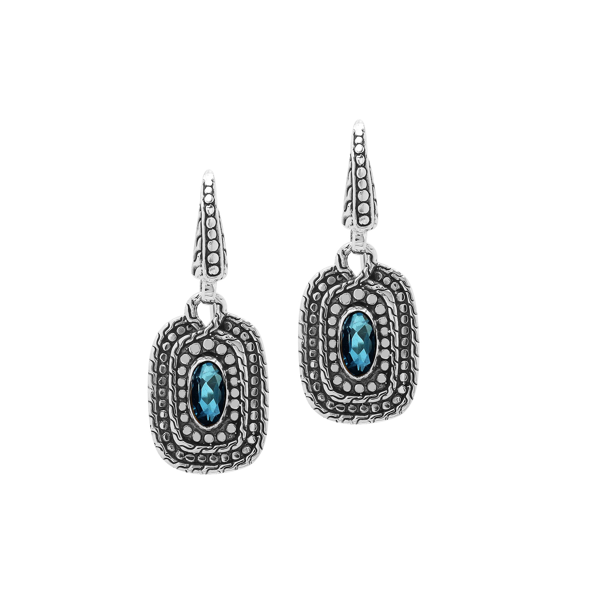 AE-6321-LBT Sterling Silver Earring With London Blue Topaz Q. Jewelry Bali Designs Inc 
