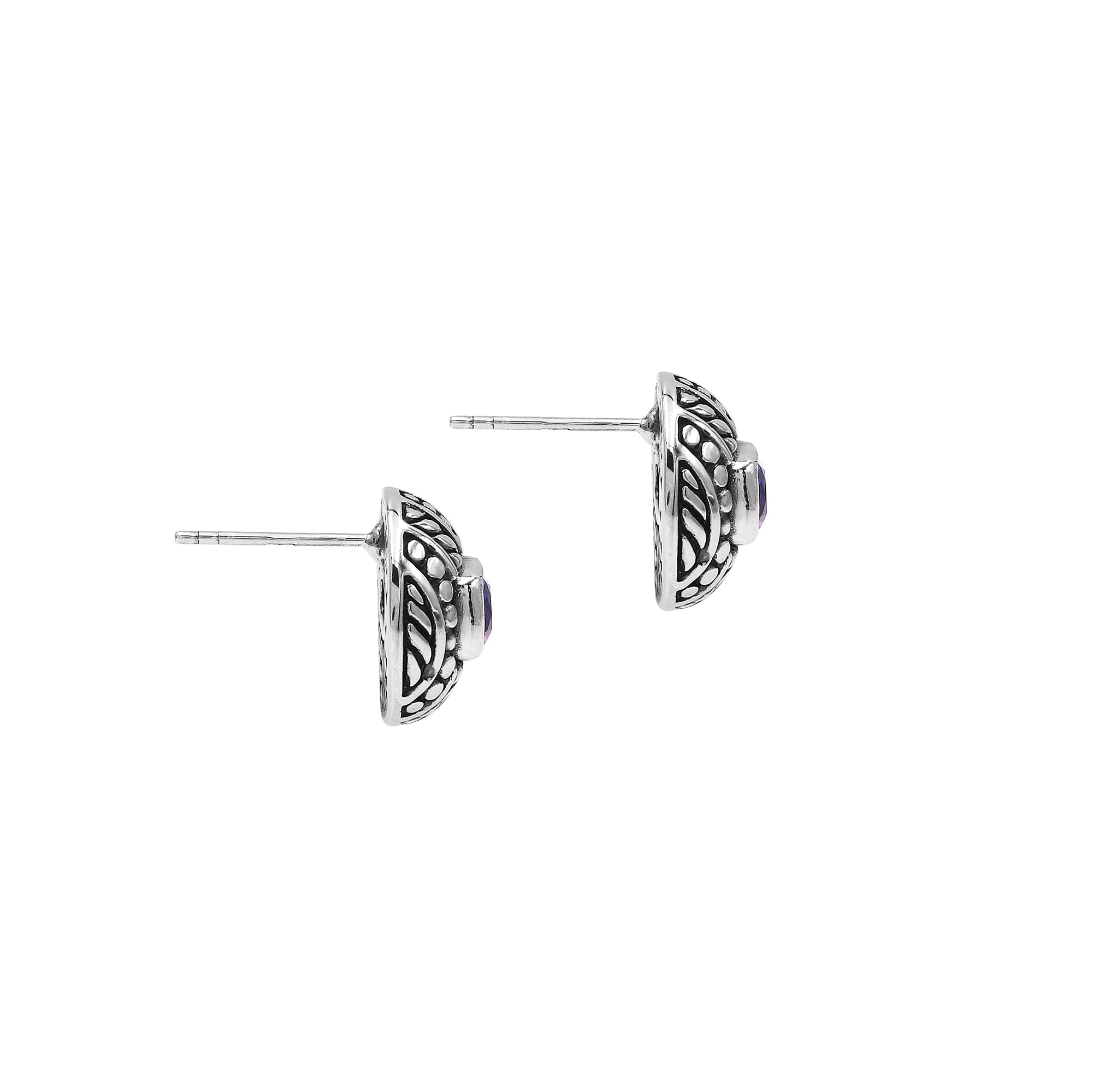 AE-6322-AM Sterling Silver Earring With Amethyst Q. Jewelry Bali Designs Inc 