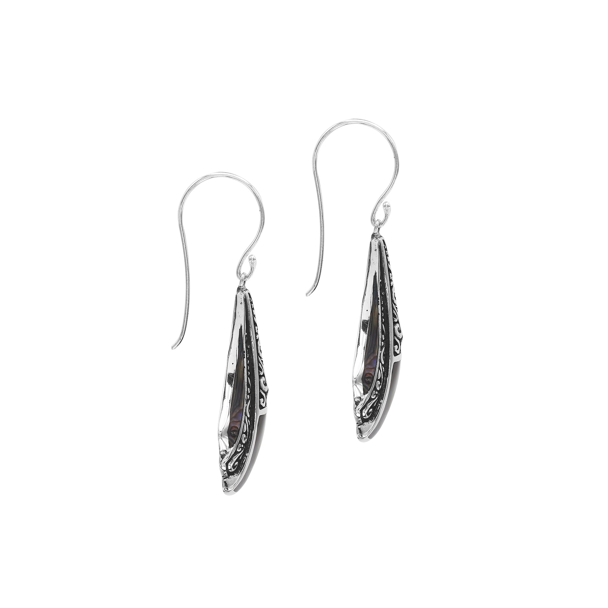 AE-6323-AB Sterling Silver Fancy Shape Earring With Abalone Shell Jewelry Bali Designs Inc 