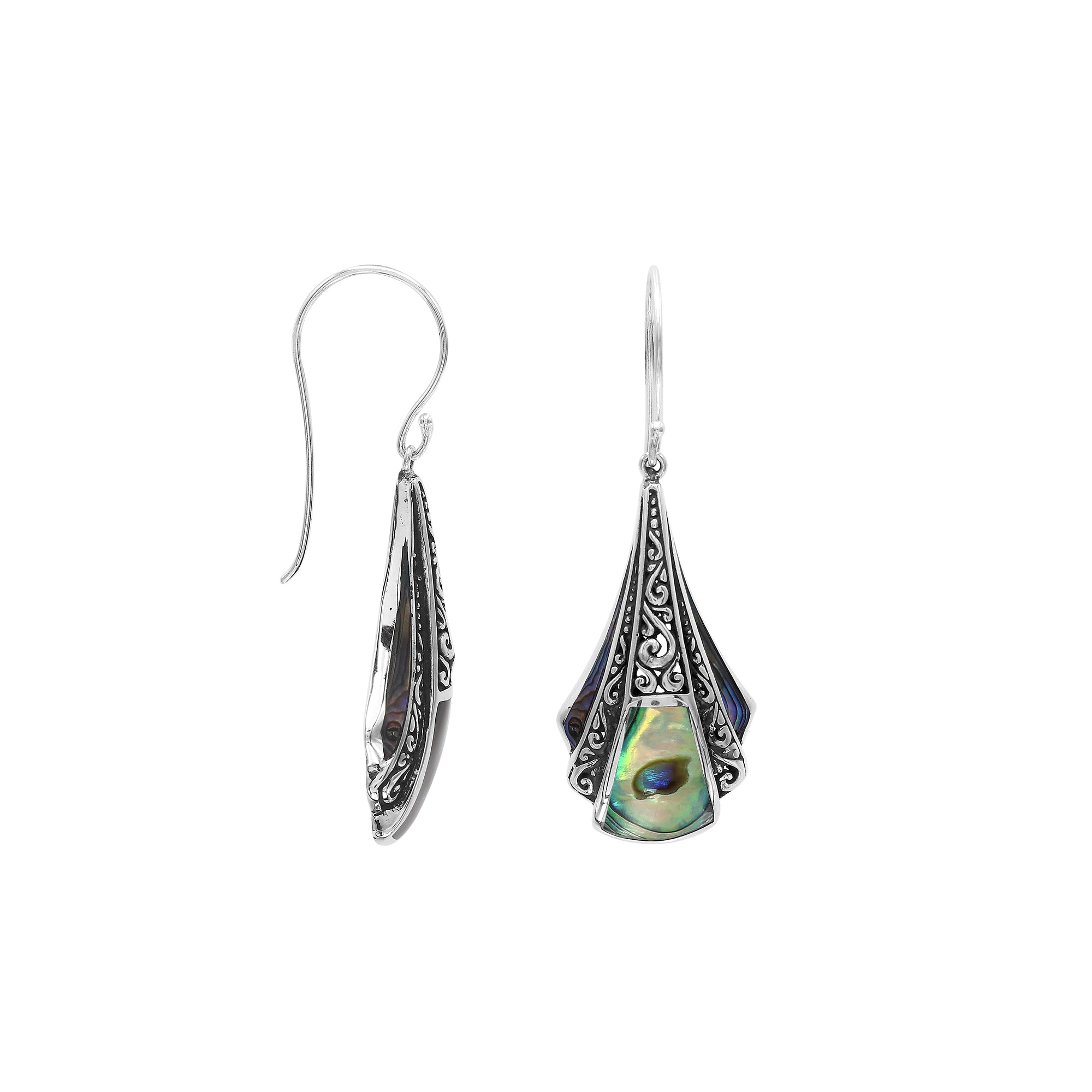 AE-6323-AB Sterling Silver Fancy Shape Earring With Abalone Shell Jewelry Bali Designs Inc 