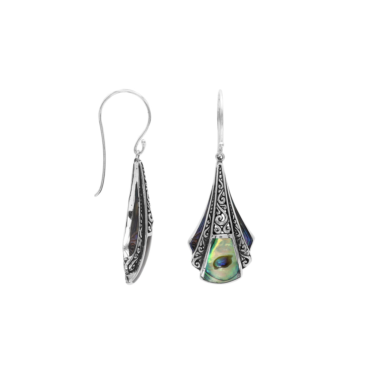 AE-6323-AB Sterling Silver Fancy Shape Earring With Abalone Shell Jewelry Bali Designs Inc 