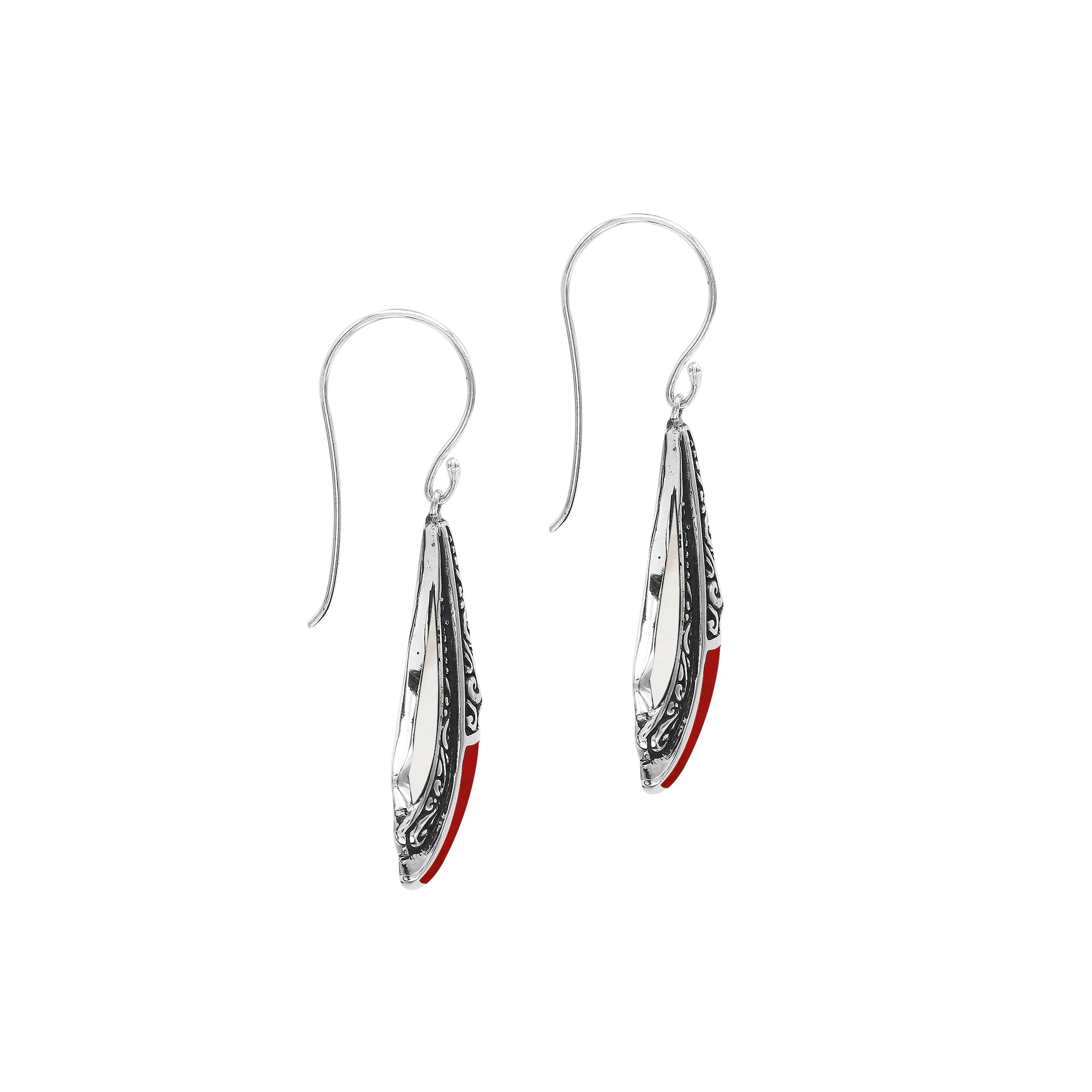 AE-6323-CR Sterling Silver Fancy Shape Earring With Coral Jewelry Bali Designs Inc 