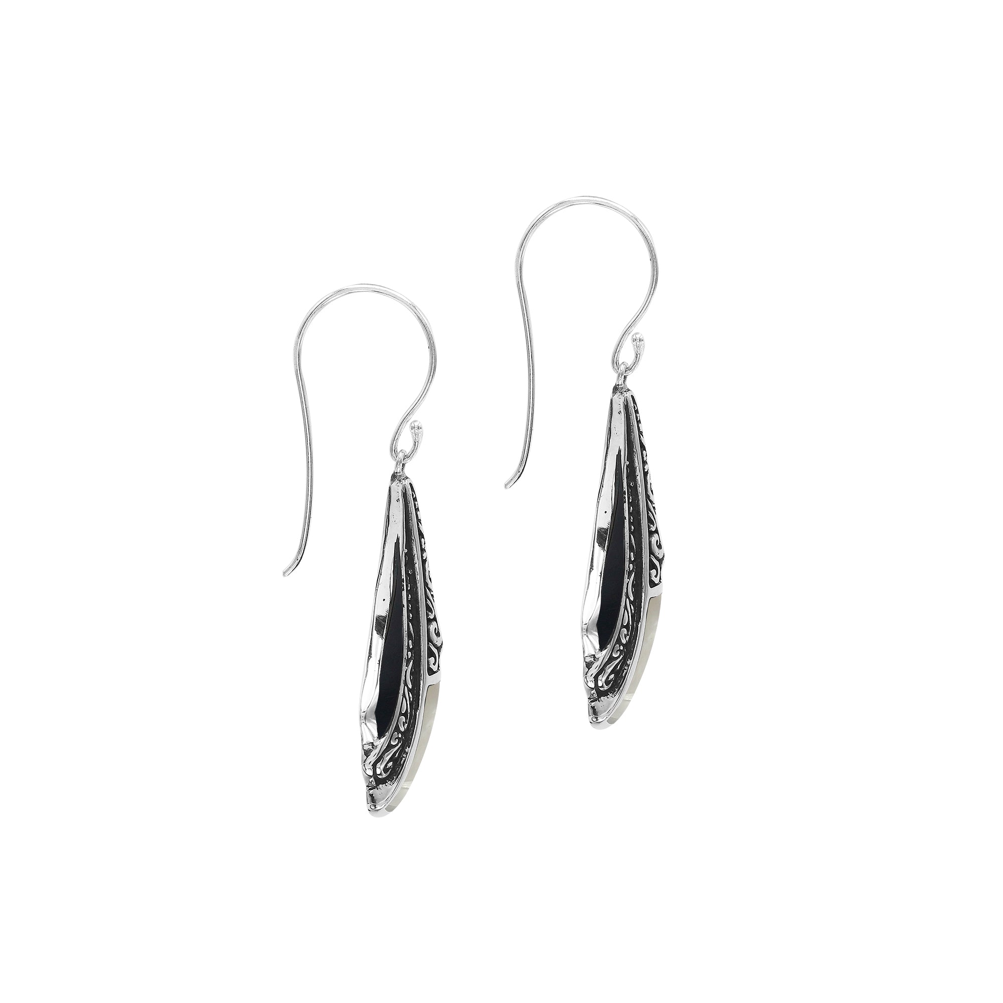AE-6323-MOP Sterling Silver Fancy Shape Earring With Mother Of Pearl Jewelry Bali Designs Inc 