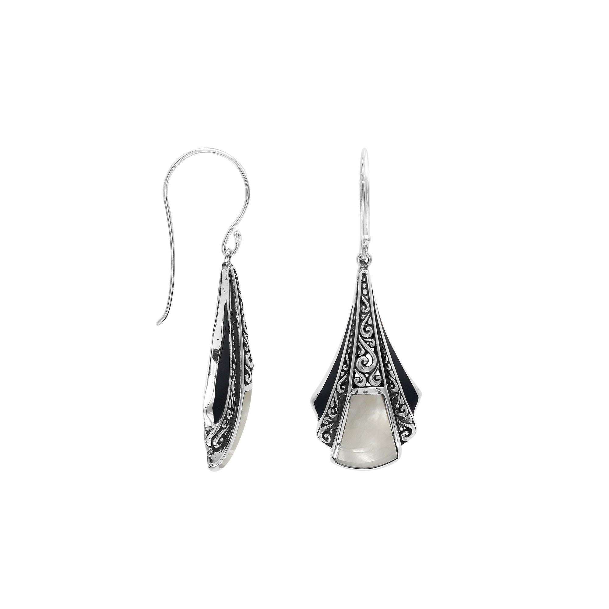 AE-6323-MOP Sterling Silver Fancy Shape Earring With Mother Of Pearl Jewelry Bali Designs Inc 
