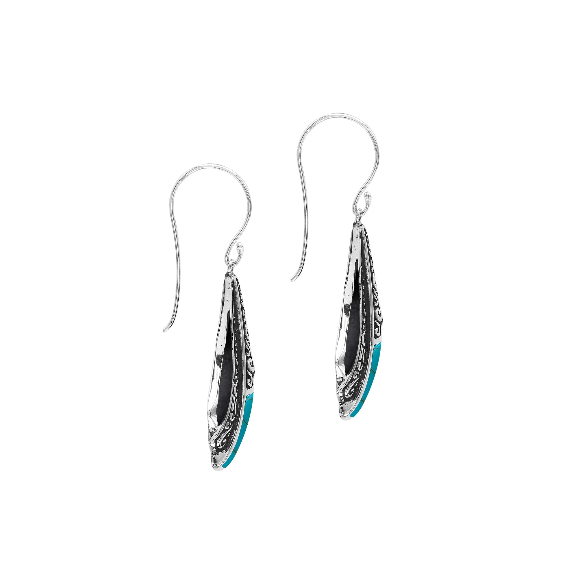 AE-6323-TQ Sterling Silver Fancy Shape Earring With Turquoise Jewelry Bali Designs Inc 