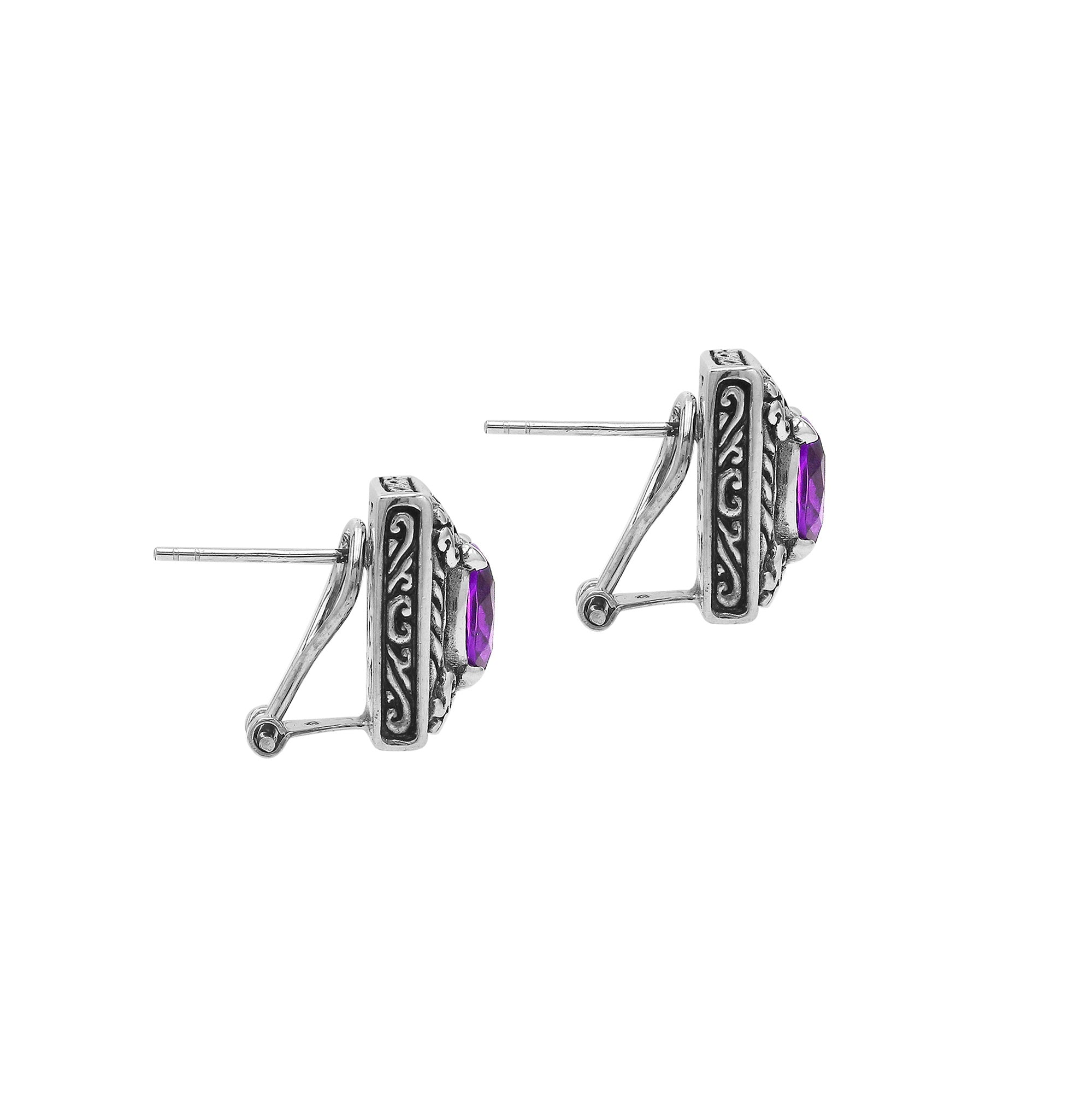 AE-6324-AM Sterling Silver Earring With Amethyst Q. Jewelry Bali Designs Inc 