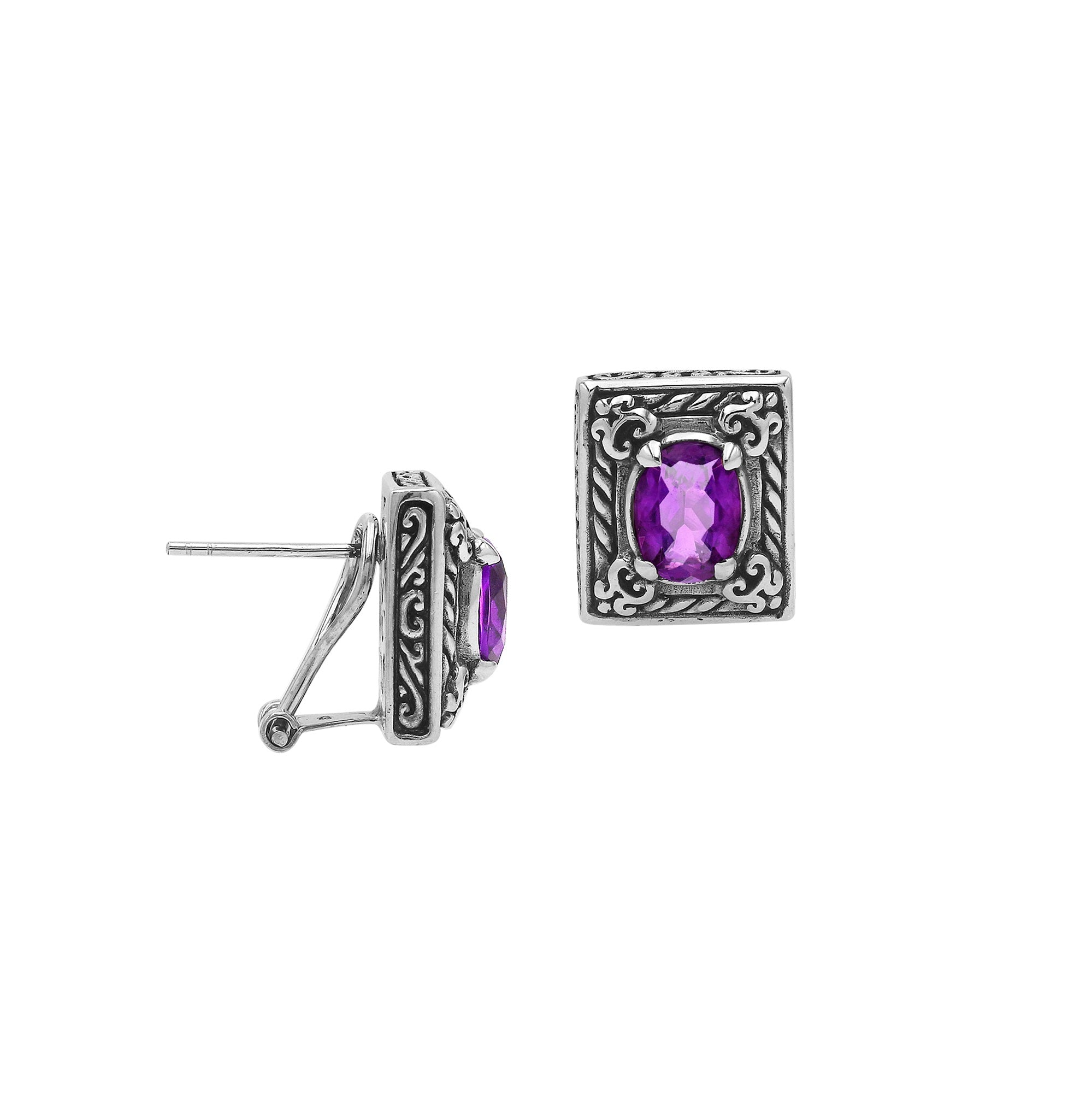 AE-6324-AM Sterling Silver Earring With Amethyst Q. Jewelry Bali Designs Inc 
