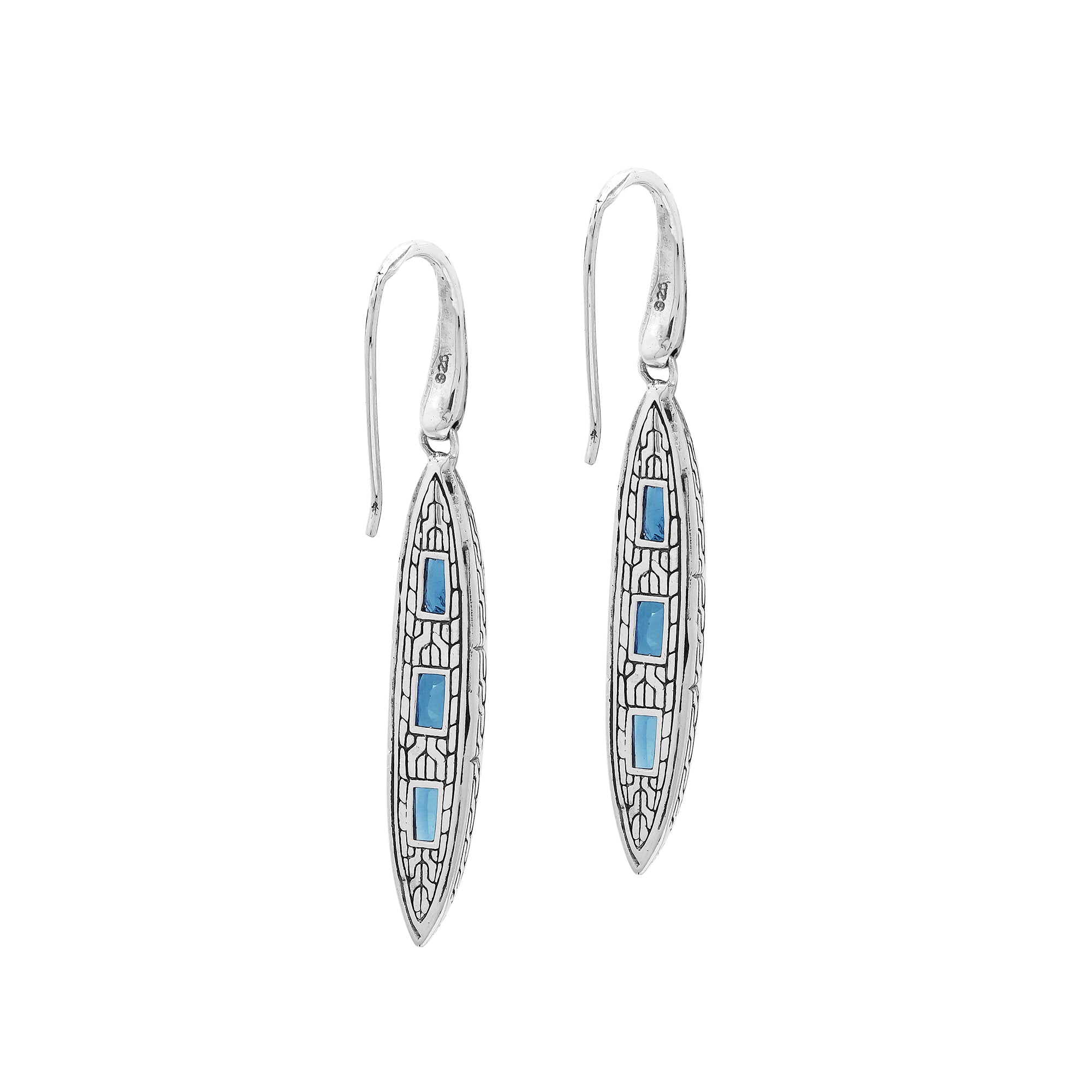 AE-6325-BT Sterling Silver Earring With Blue Topaz Q. Jewelry Bali Designs Inc 