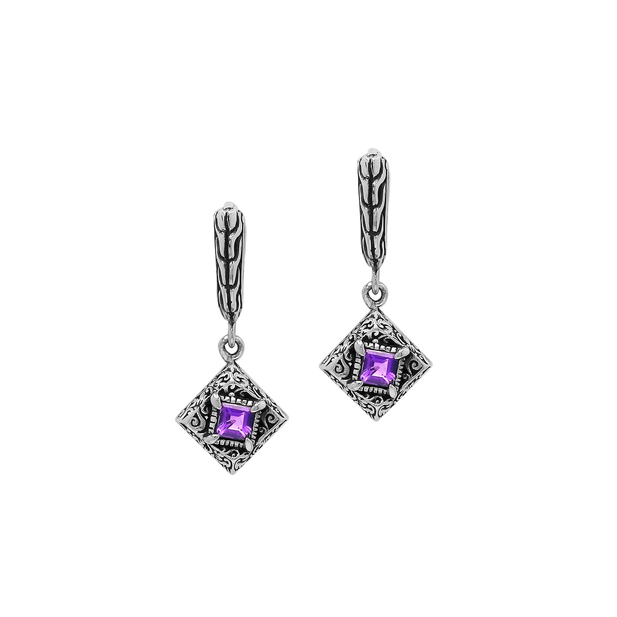 AE-6326-AM Sterling Silver Earring With Amethyst Q. Jewelry Bali Designs Inc 