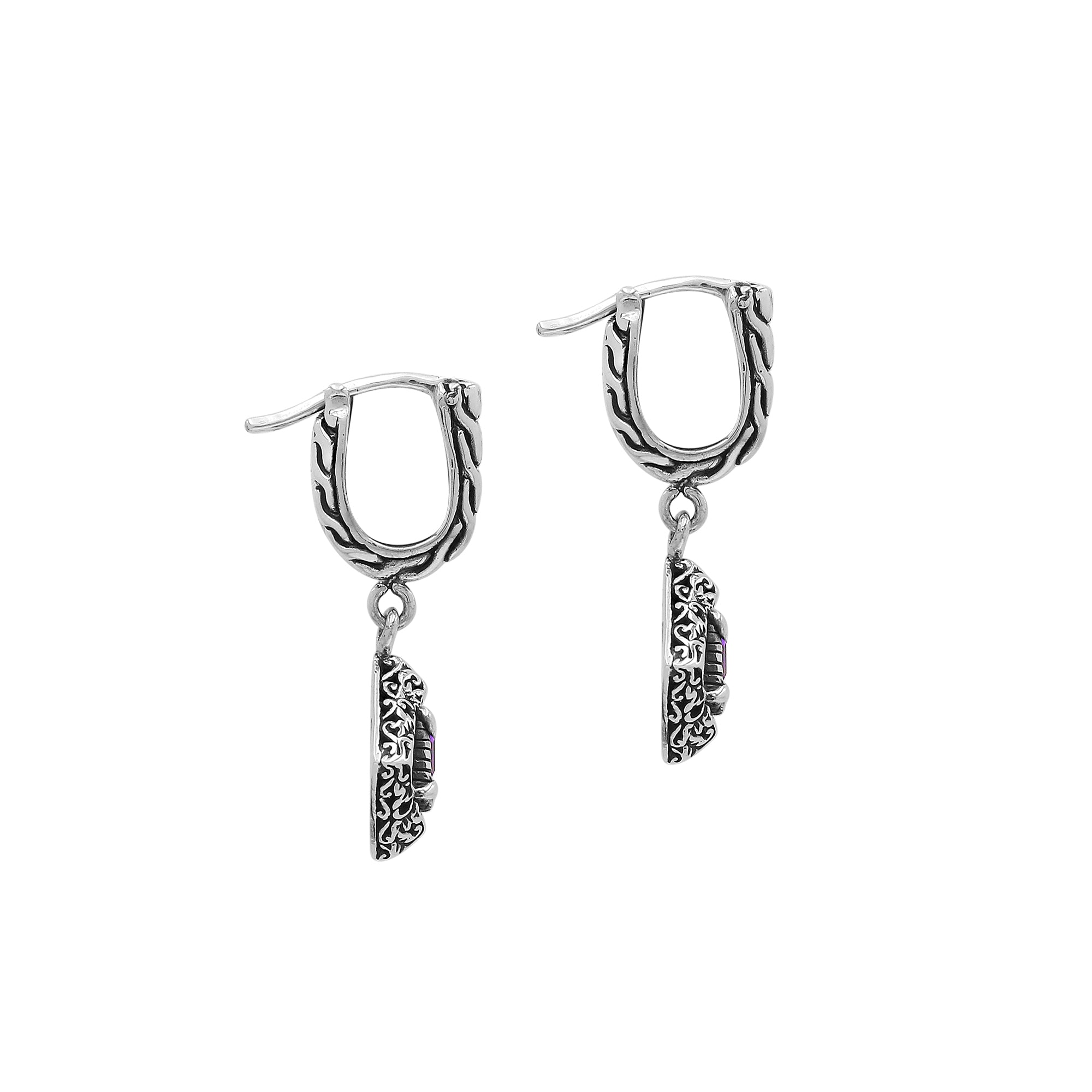AE-6326-AM Sterling Silver Earring With Amethyst Q. Jewelry Bali Designs Inc 